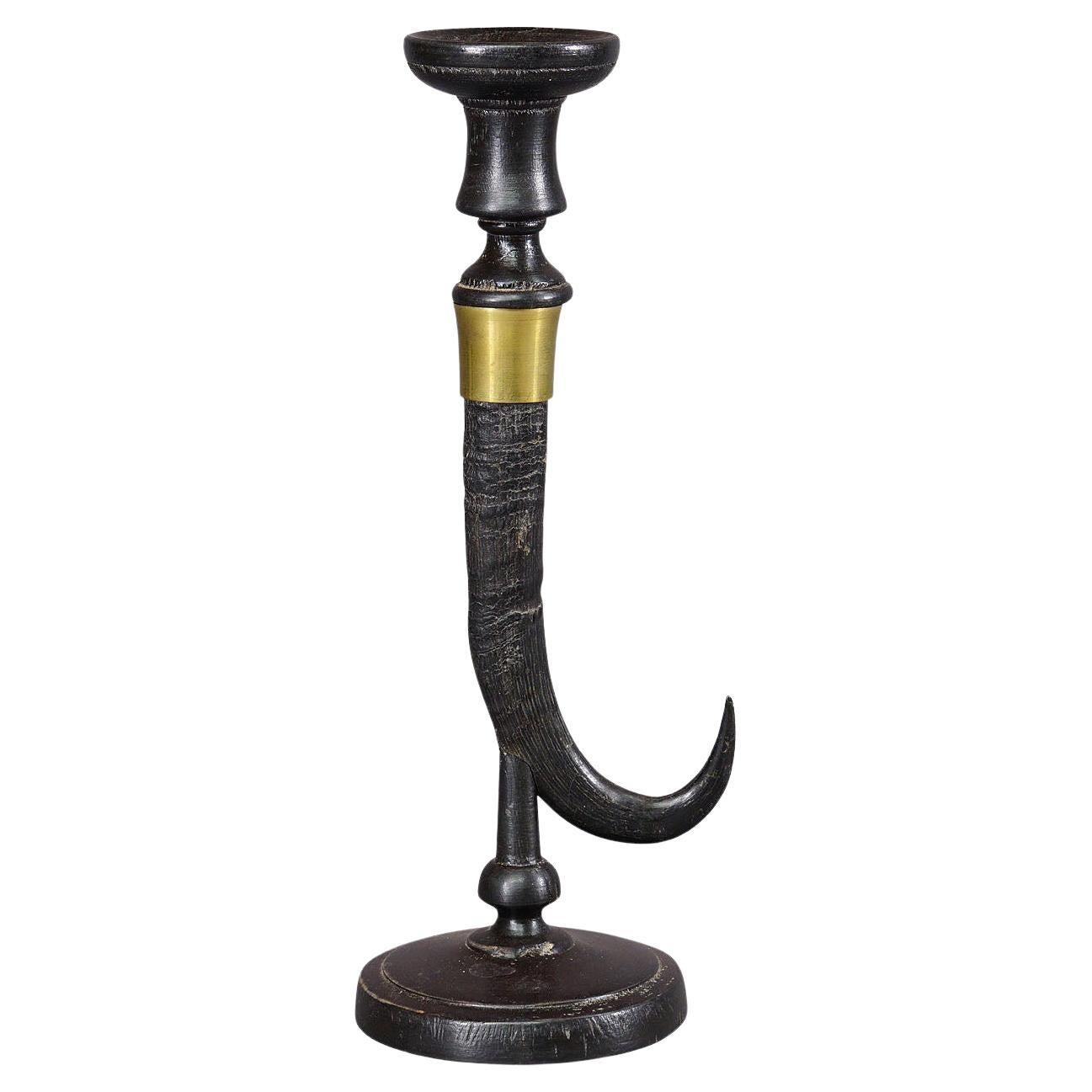 Vintage Candle Stick With Real Chamois Horn