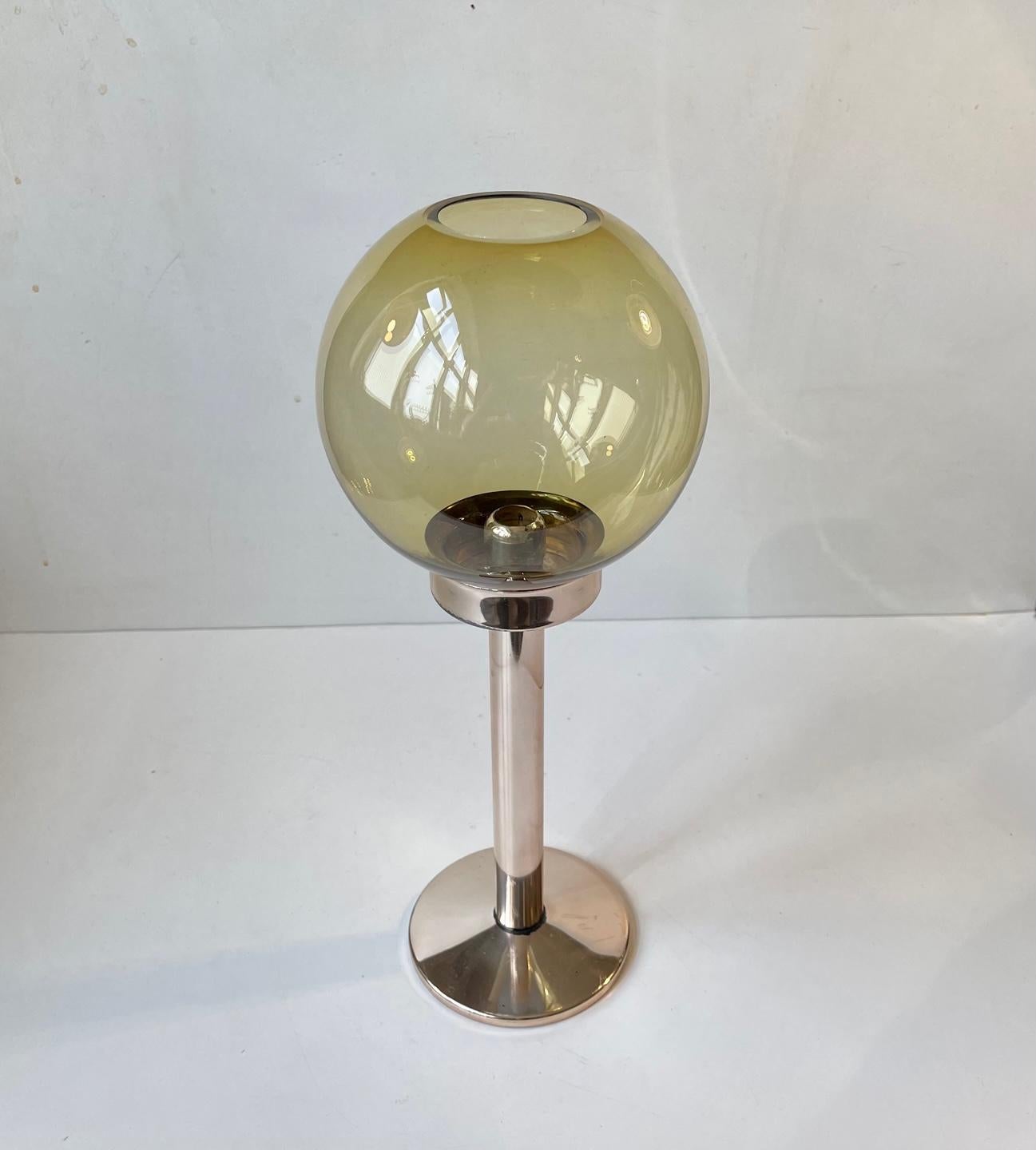 Mid-Century Modern Vintage Candleholder in Green Glass and Silver Plate from Carl Cohr, 1970s For Sale