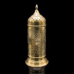 Vintage Candlelight Dome Lamp, Indian, Pierced Brass, Candle Holder, Circa 1930