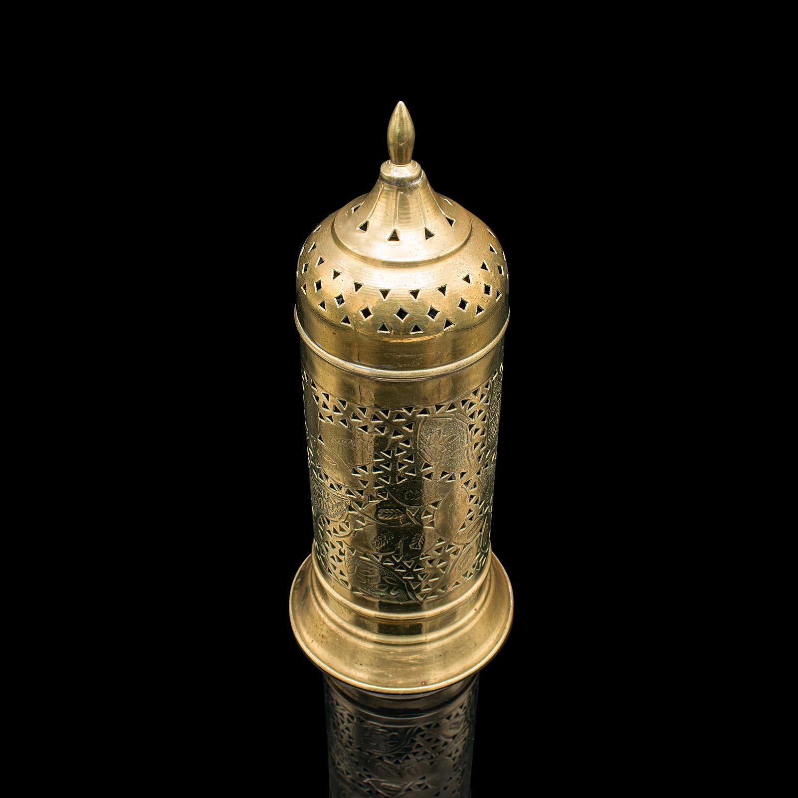 Vintage Candlelight Dome Lamp, Indian, Pierced Brass, Candle Holder, Circa 1930 1