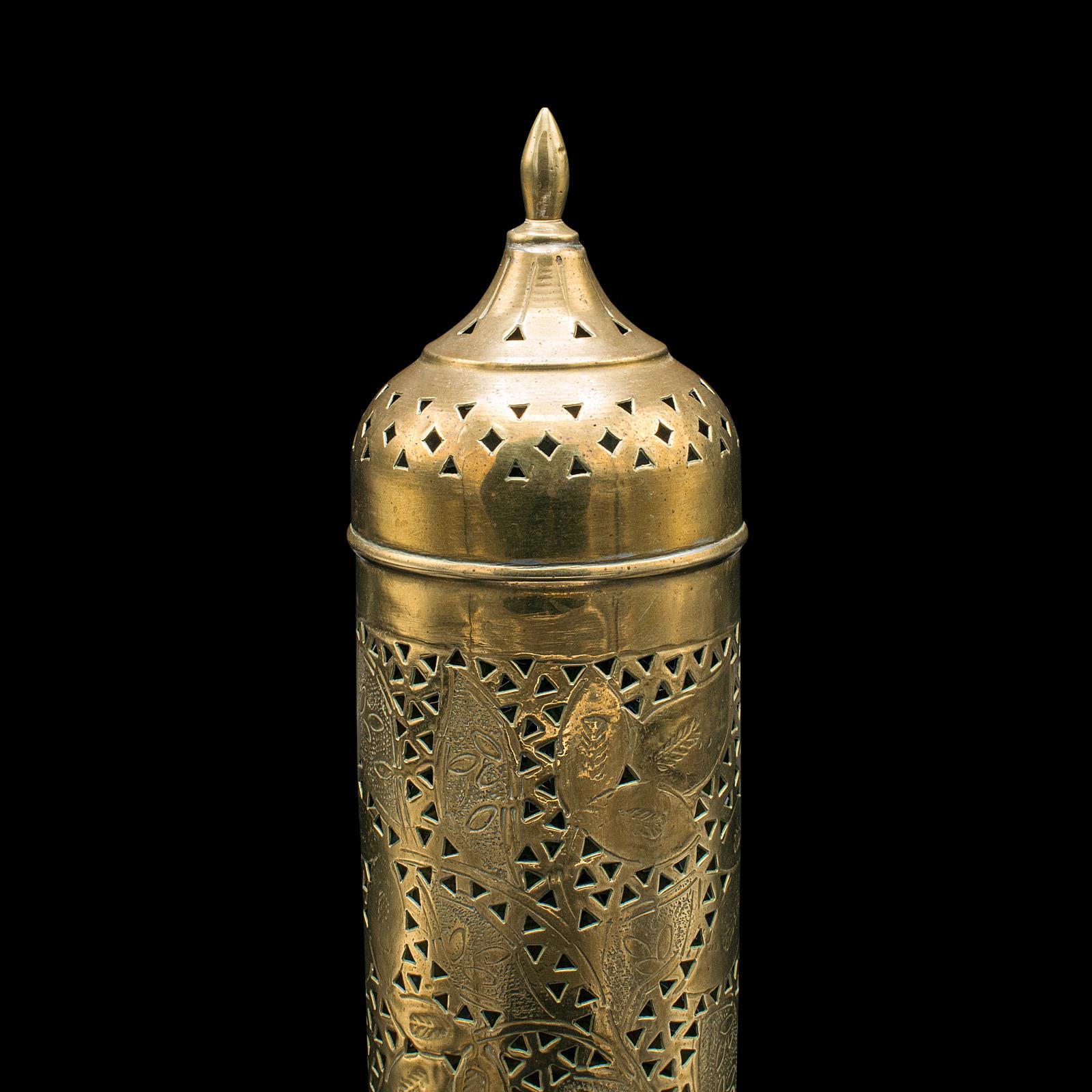 Vintage Candlelight Dome Lamp, Indian, Pierced Brass, Candle Holder, Circa 1930 2
