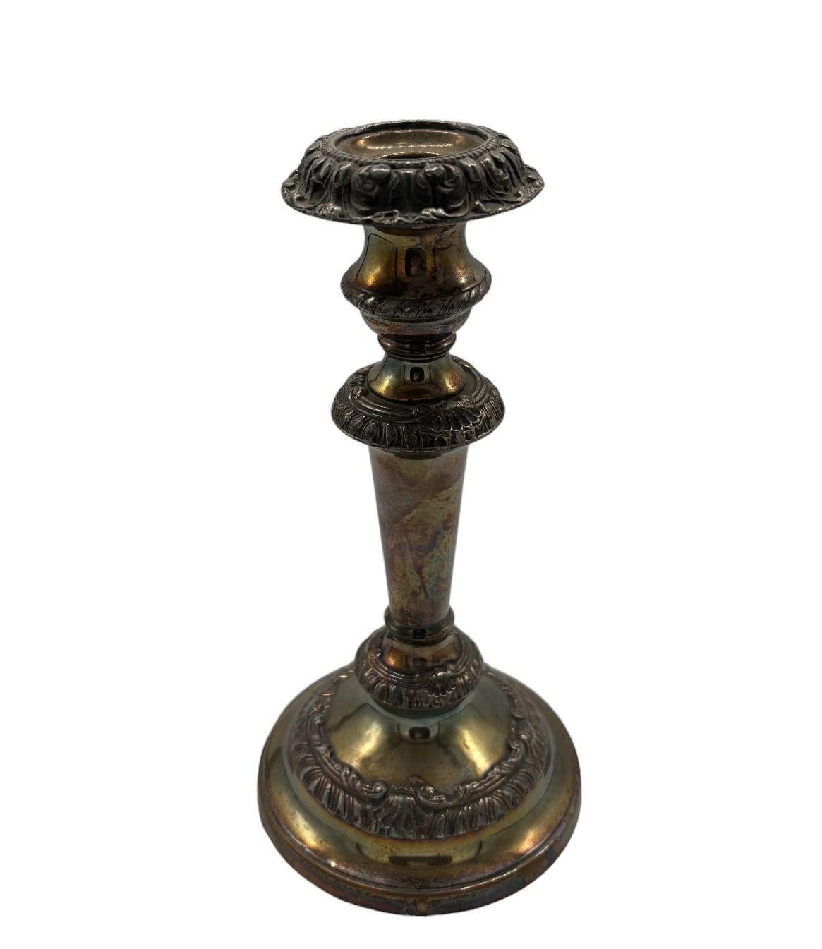 Early Victorian Vintage Candlestick Holder Silver Plated on Brass For Sale