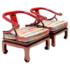 Vintage Candy Apple Lacquer Horseshoe Chairs After James Mont - A Pair