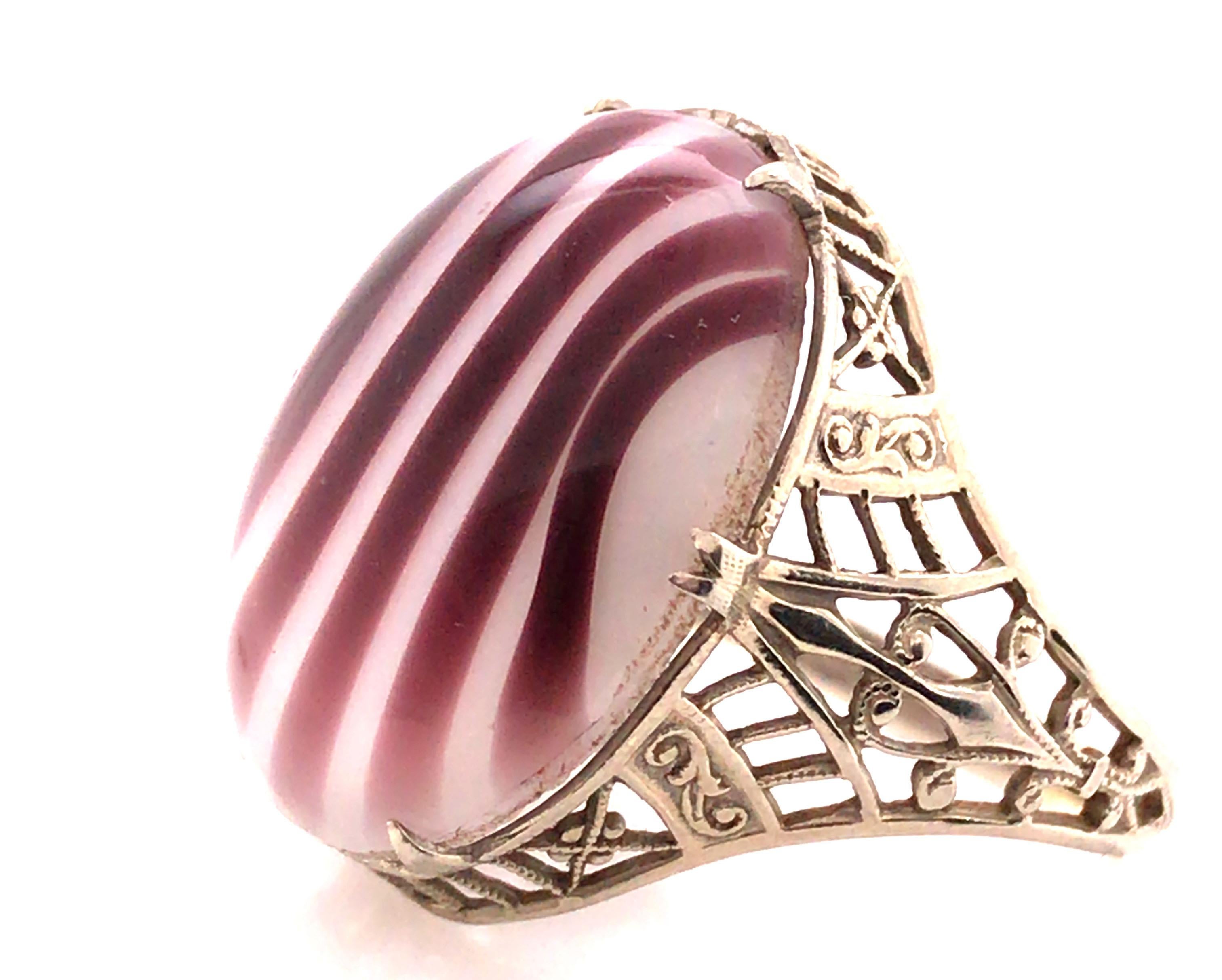 Art Deco Deco Candy Cane Art Glass Cocktail Ring Belais Bros 14k Original 1920s Antique For Sale