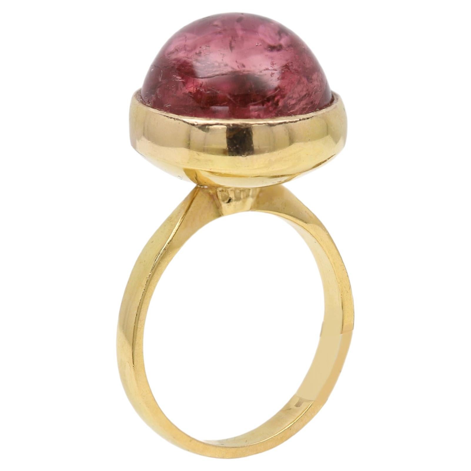 Vintage Candy Turmalin Ring 18k Solid Gold Runde Cabochon Cocktail im Angebot