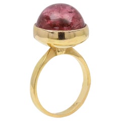 Vintage Candy Tourmaline Ring 18k Solid Gold Round Cabochon Cocktail