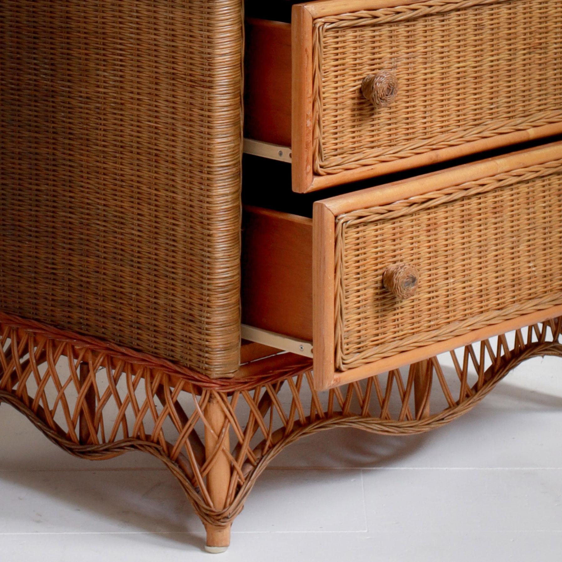 Vintage Cane and Bamboo Chest of Drawers In Fair Condition For Sale In London, GB