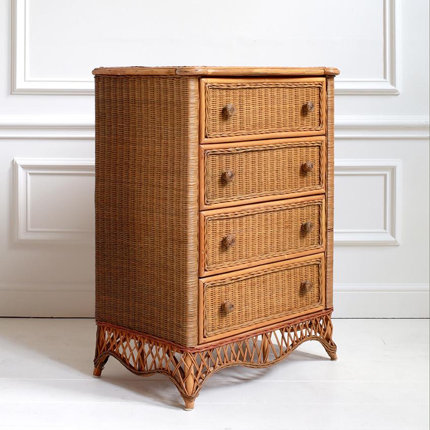 20th Century Vintage Cane and Bamboo Chest of Drawers For Sale