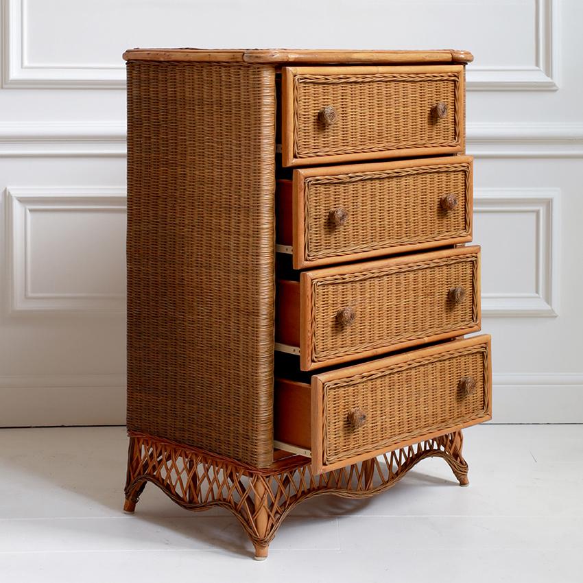 Vintage Cane and Bamboo Chest of Drawers For Sale 1