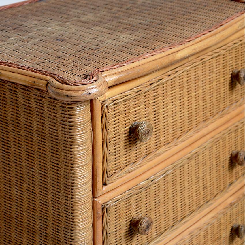 Vintage Cane and Bamboo Chest of Drawers For Sale 3