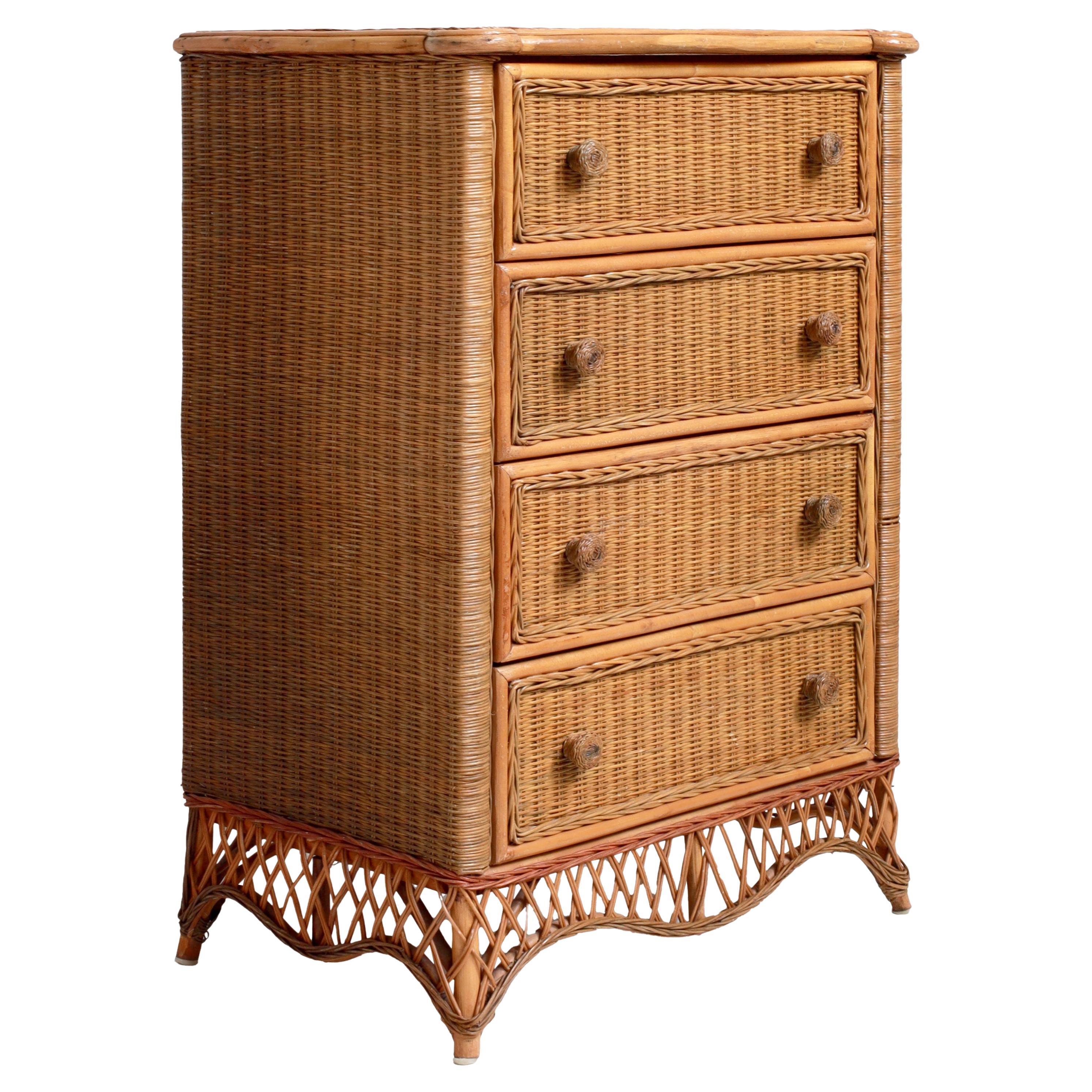Vintage Cane and Bamboo Chest of Drawers For Sale