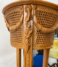 Vintage Cane and Craved Wood Standing Panter