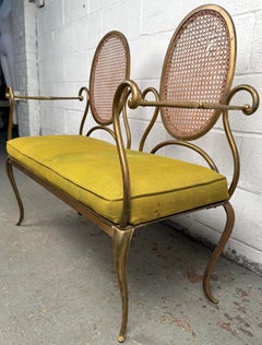 Vintage Cane and Metal Bistro Bench