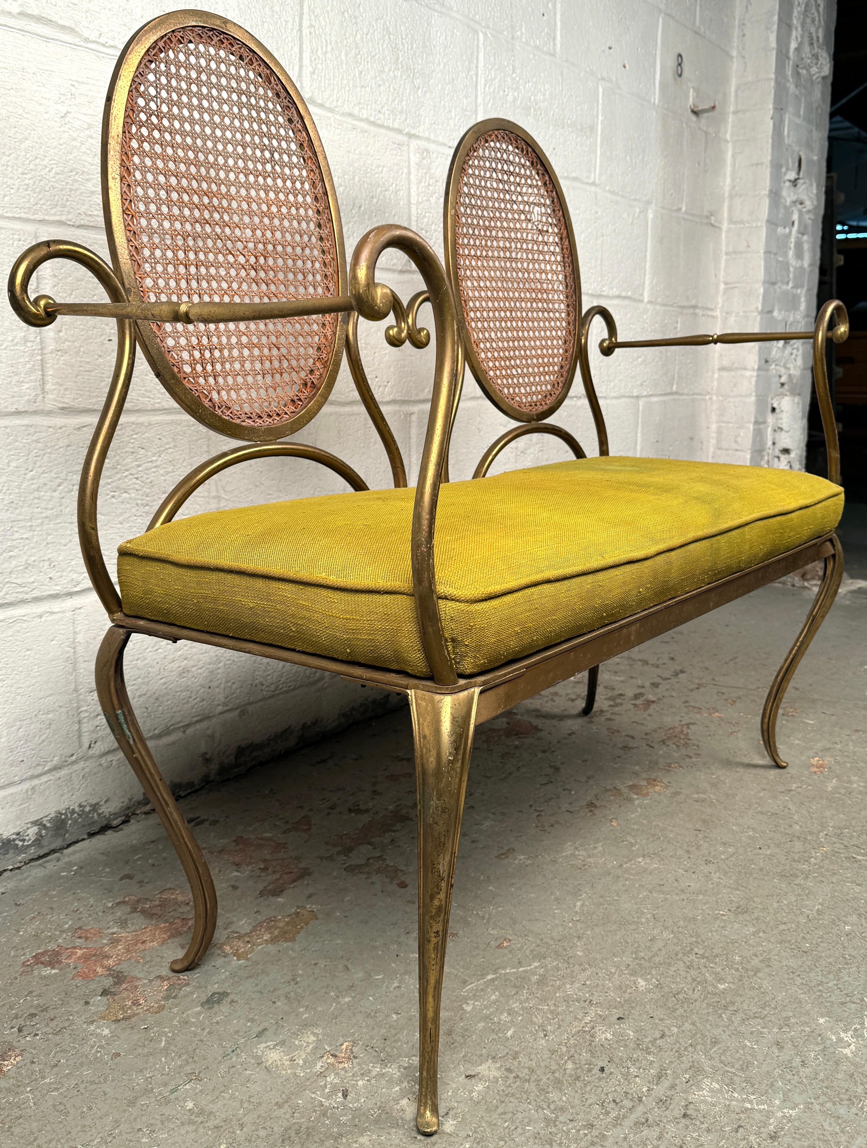 Mid-Century moderno Panca da bistrot in canna e metallo vintage in vendita
