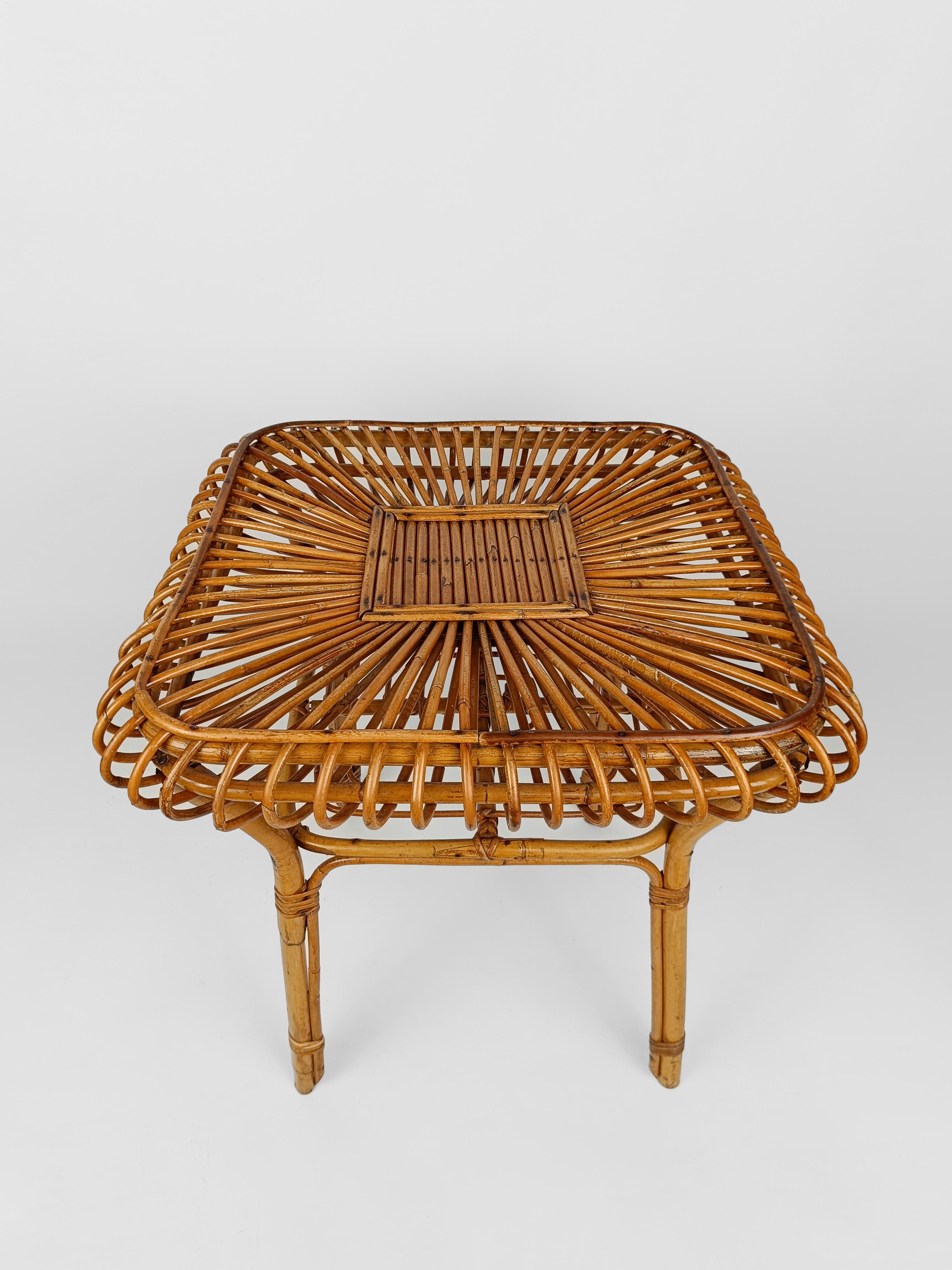 Vintage Cane and Rattan Set of 2 shell-shaped Armchairs with Coffe Table, 1960s For Sale 12