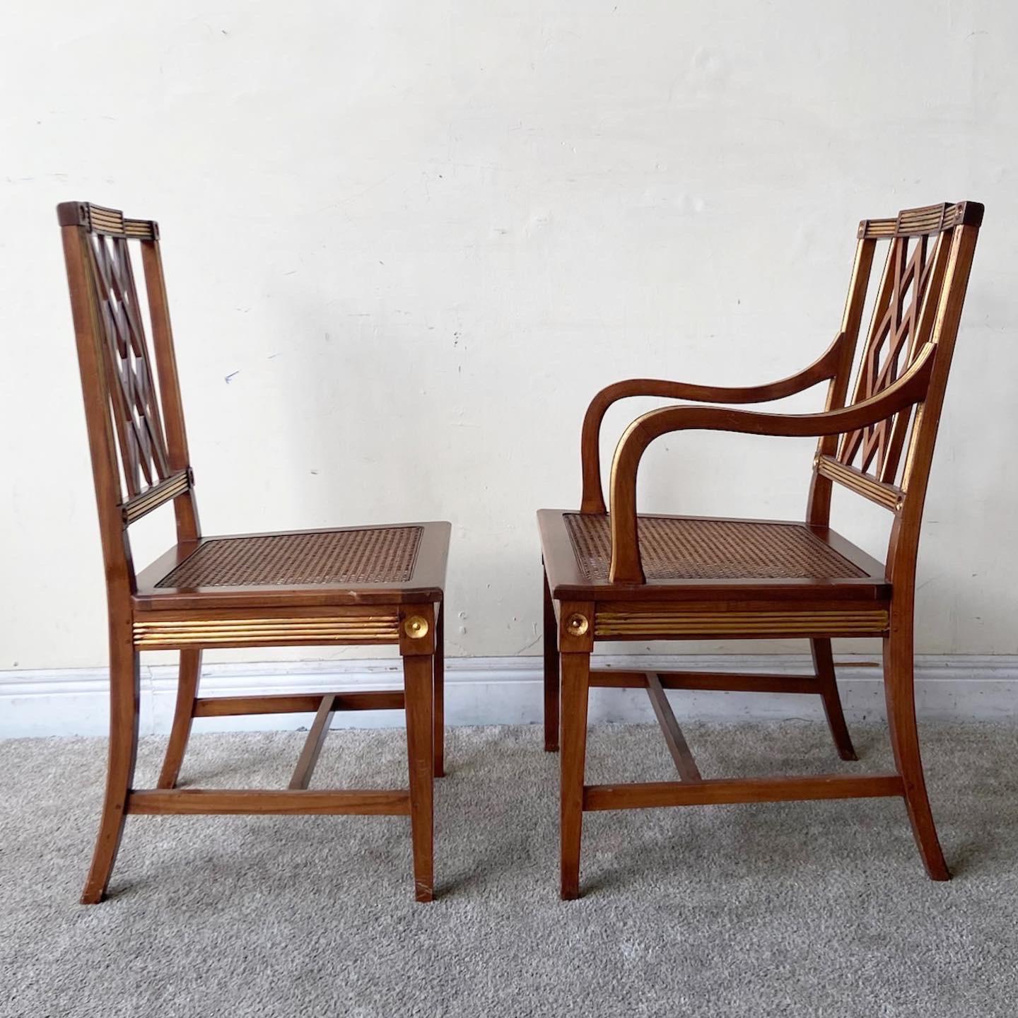 European Vintage Cane and Wood Dining Chairs for Bloomingdale’s, 8 Chairs