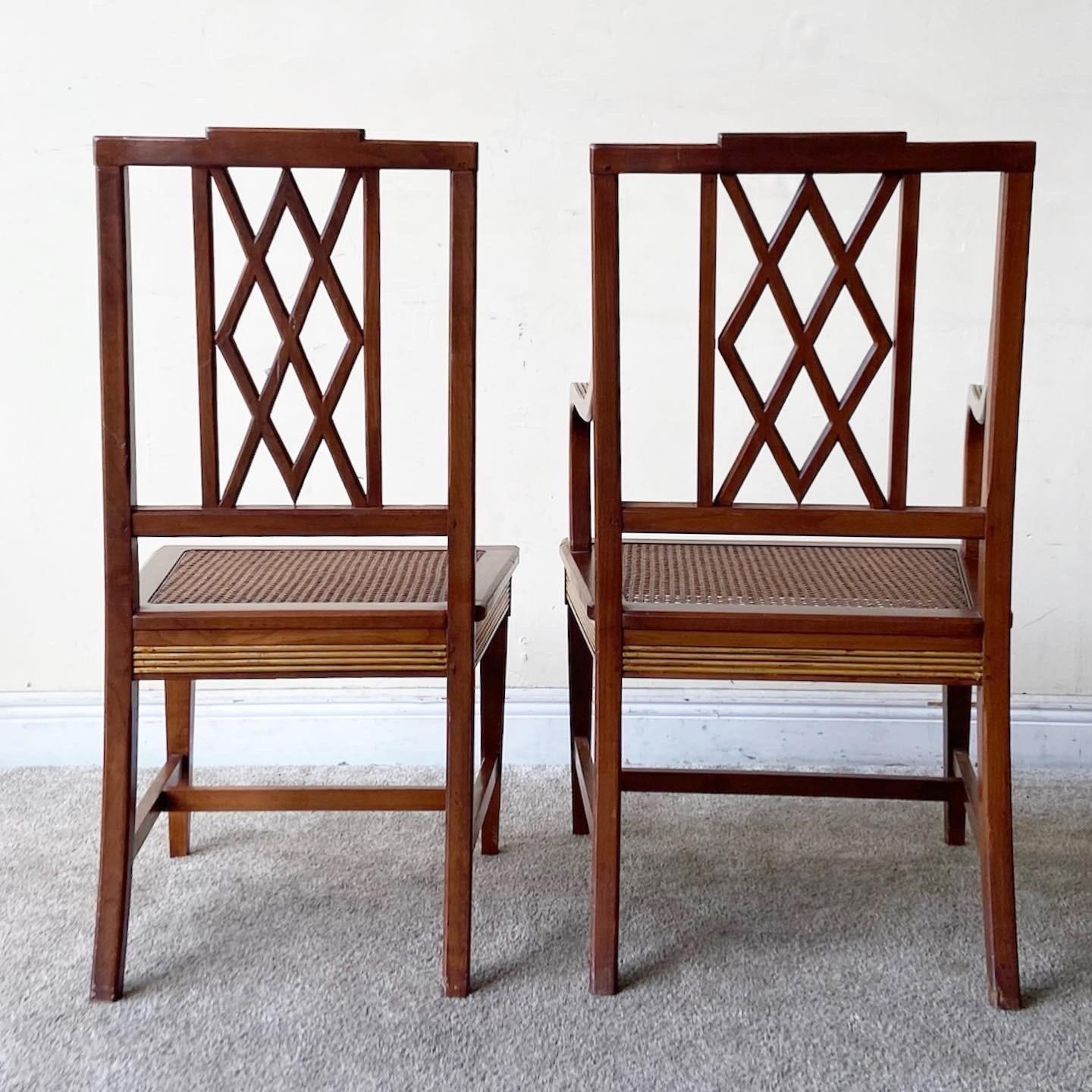 Vintage Cane and Wood Dining Chairs for Bloomingdale’s, 8 Chairs In Good Condition In Delray Beach, FL