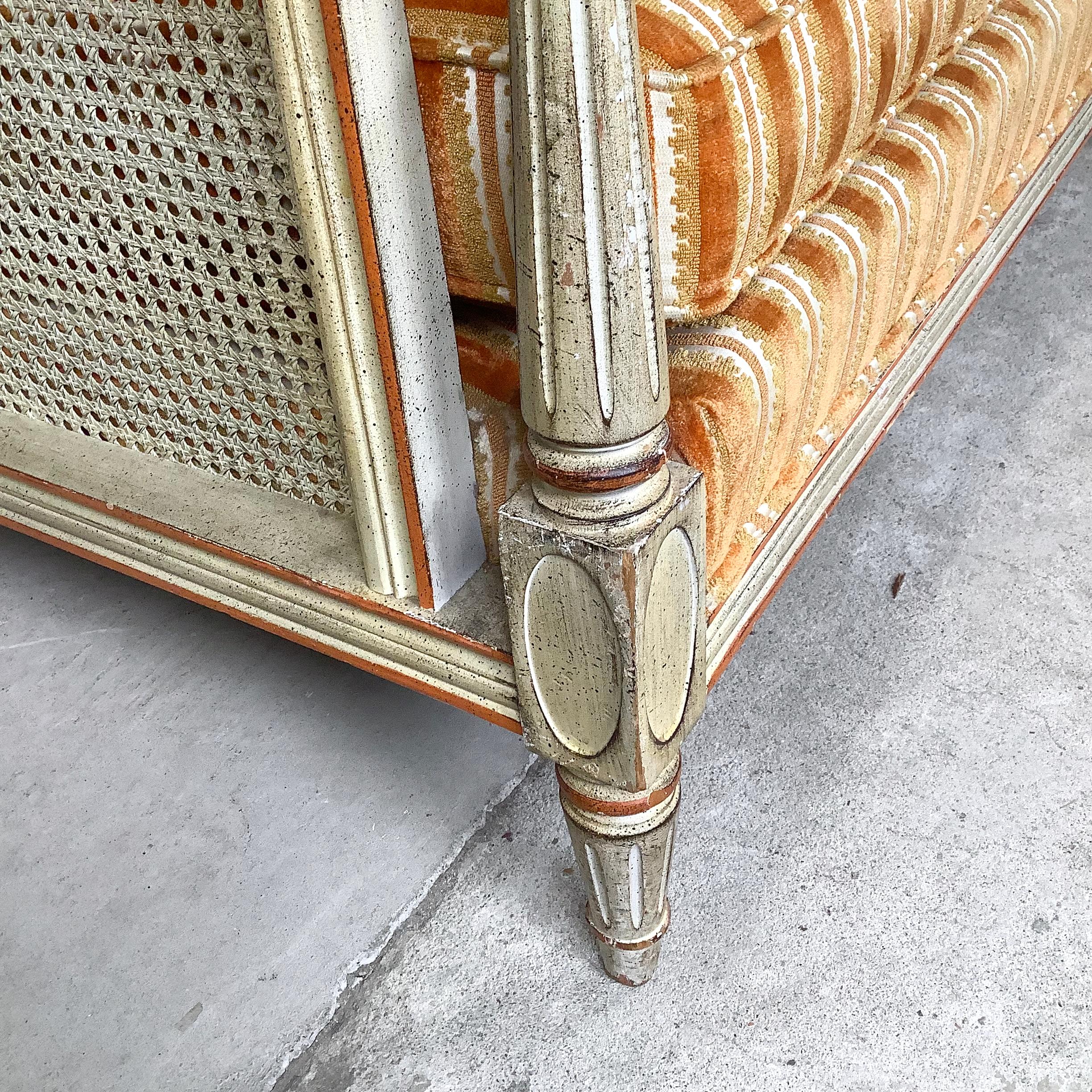 Vintage Cane-Arm Louis XVI Style Settee With Carved Frame im Angebot 8