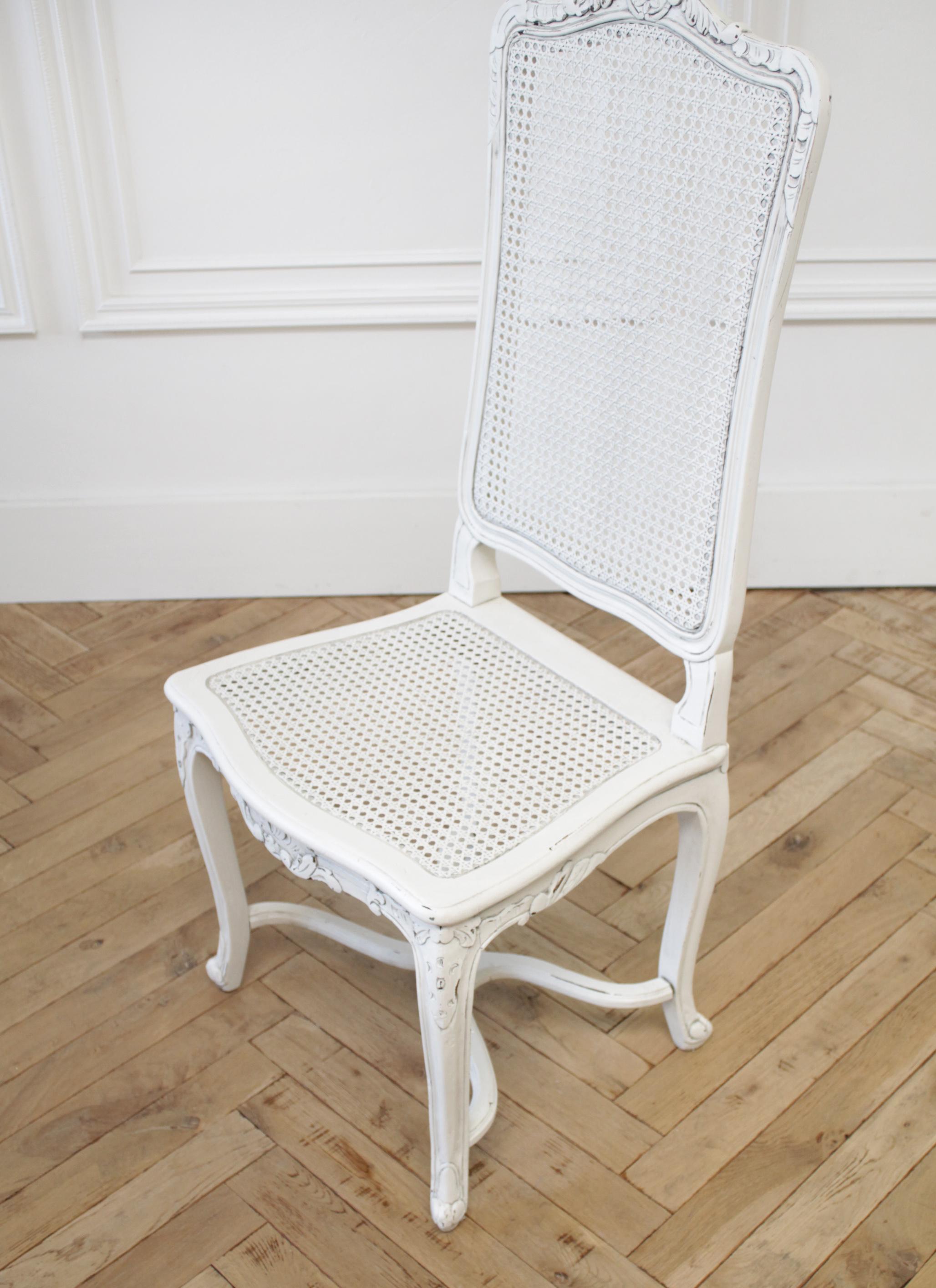Vintage Cane Back Louis XV Style Dining Chairs with Linen Slip Covered Cushions 2