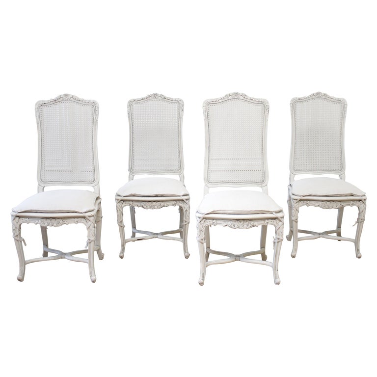 Fog Linen and White Finish Louis Cane Dining Chair For Sale