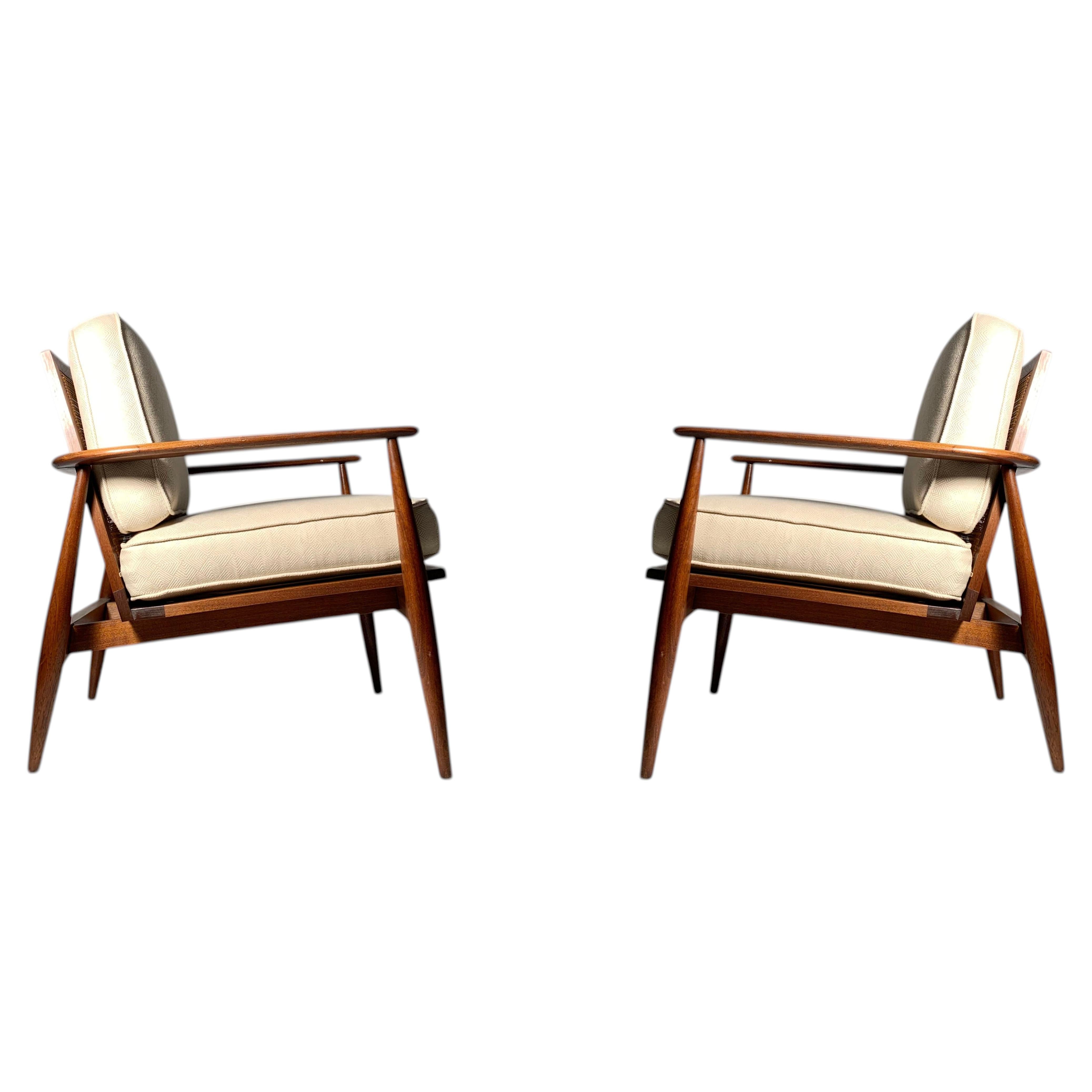 Vintage Cane Back Lounge Chairs by Lawrence Peabody For Sale