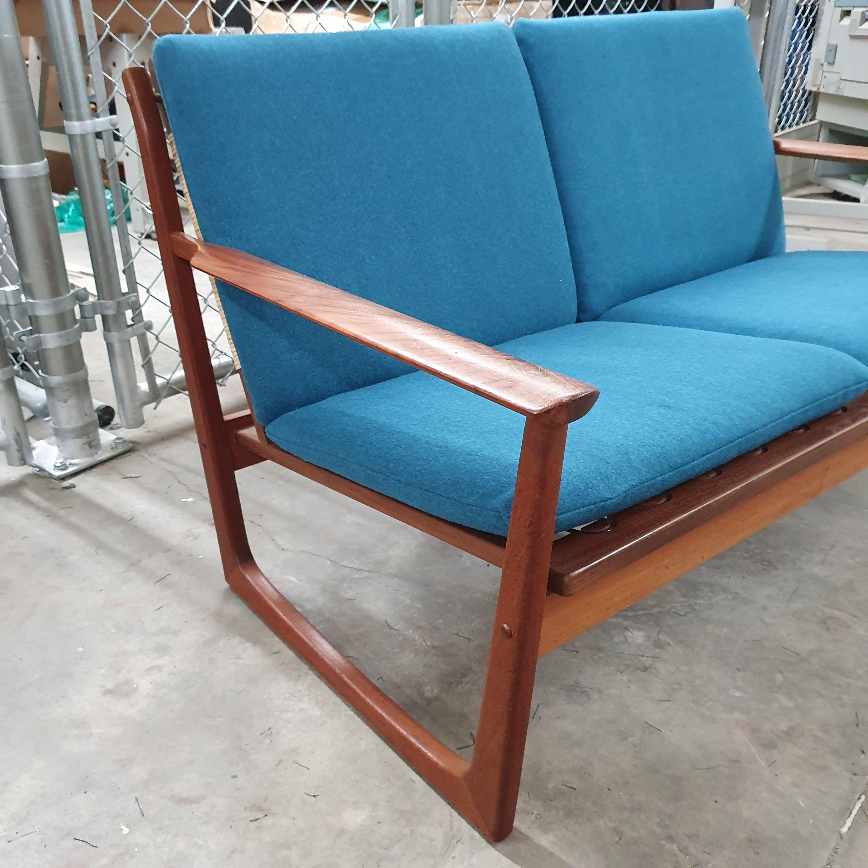 Vintage Cane Back Teak Settee by Hans Olsen For Sale 6