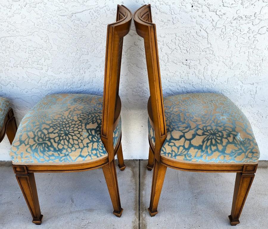 For FULL item description click on CONTINUE READING at the bottom of this page.

Offering One Of Our Recent Palm Beach Estate Fine Furniture Acquisitions Of A
Set of 4 Vintage Cane Back Dining Chairs by Karges
Featuring a Luxurious Burnout Cotton