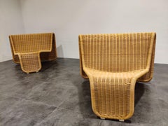 Vintage Cane Lounge Chairs Model P3 by Tito Agnoli, 1960s