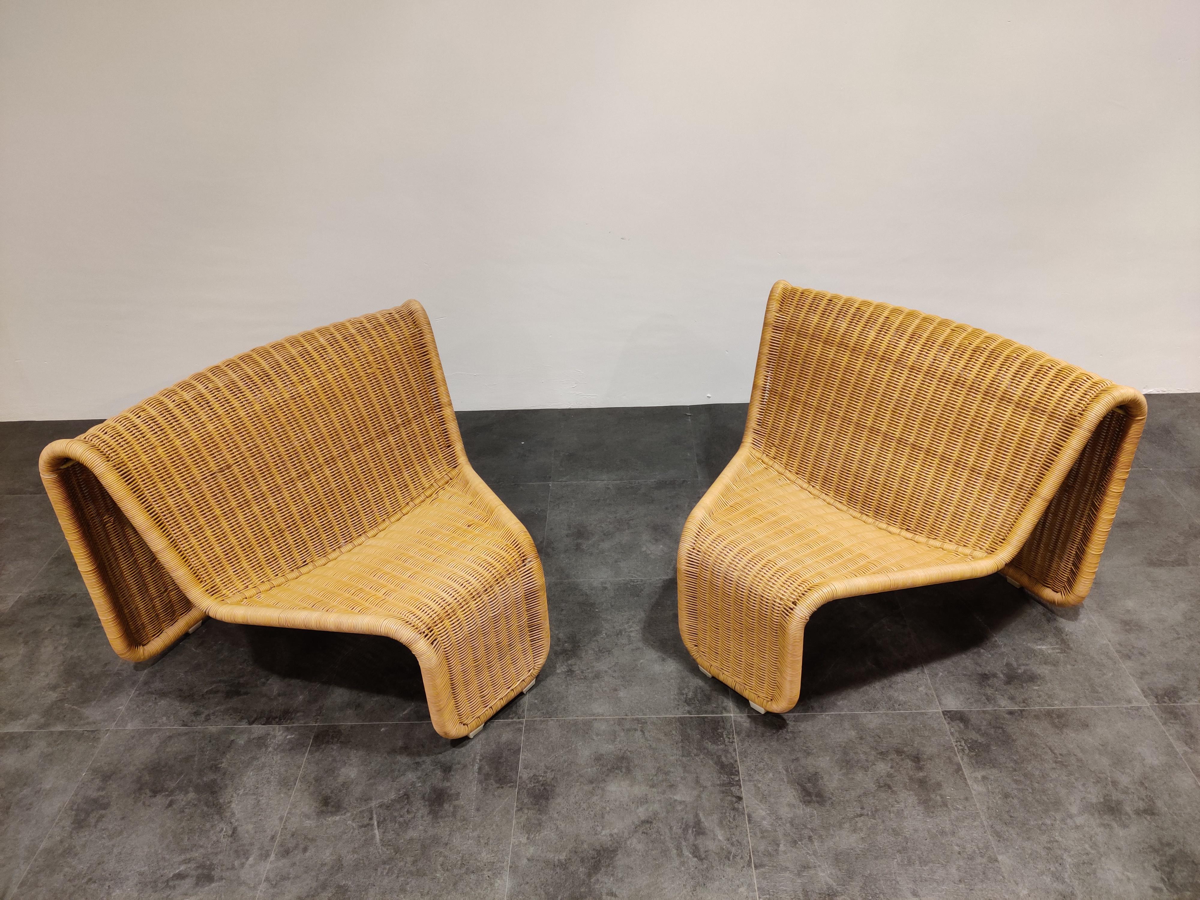 Mid-Century Modern Vintage Cane Lounge Chairs Model P3 by Tito Agnoli, 1960s
