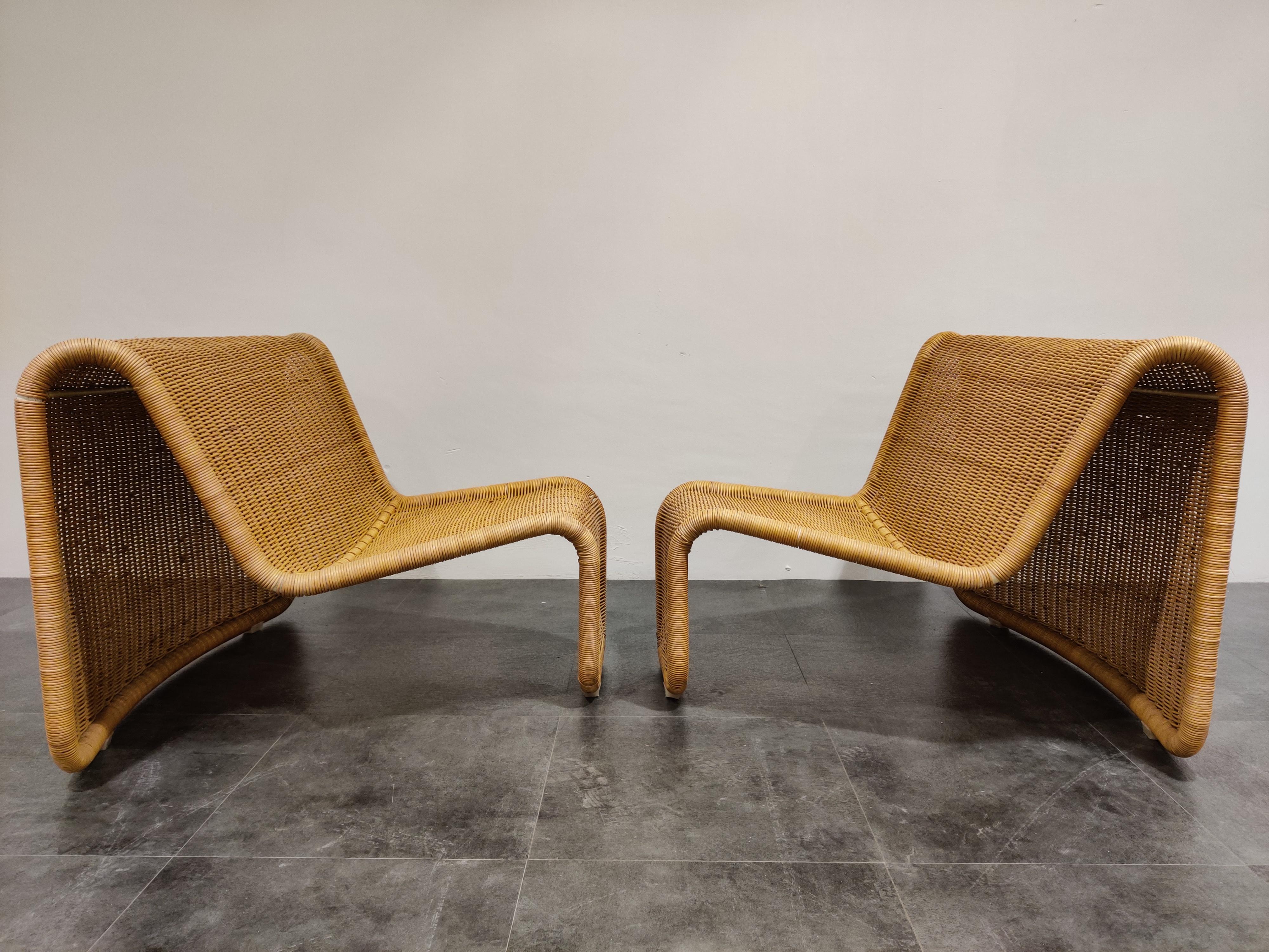 Vintage Cane Lounge Chairs Model P3 by Tito Agnoli, 1960s In Good Condition In HEVERLEE, BE