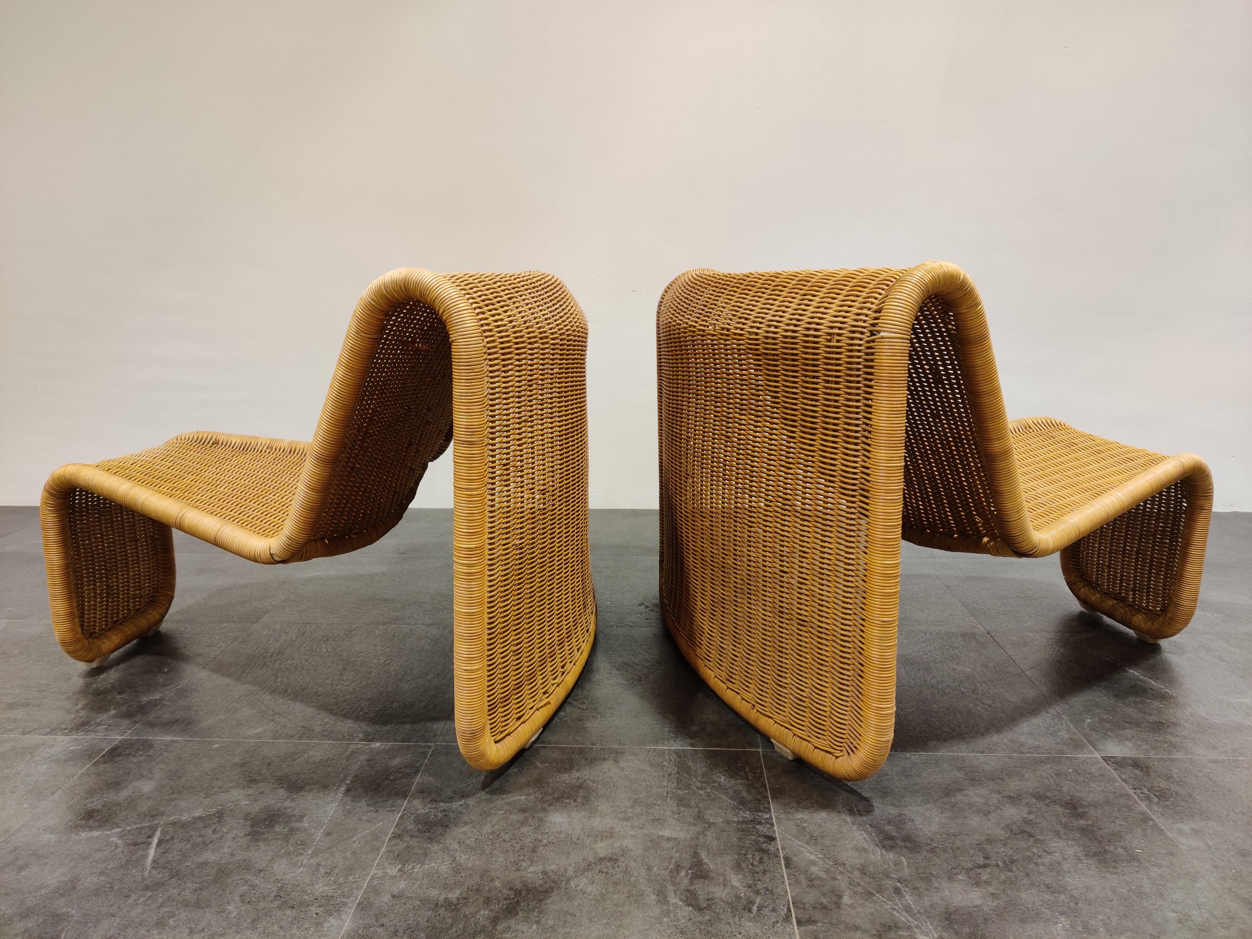Vintage Cane Lounge Chairs Model P3 by Tito Agnoli, 1960s 1