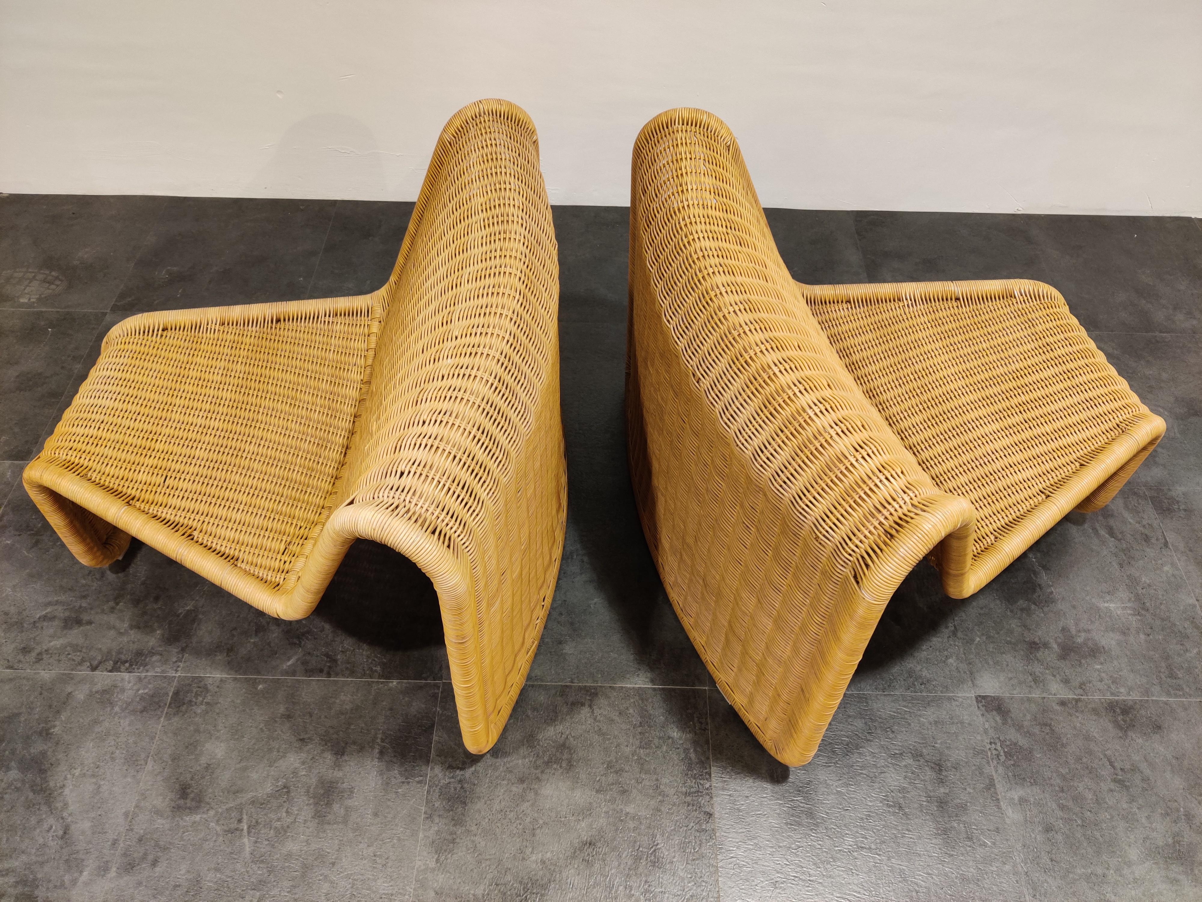 Vintage Cane Lounge Chairs Model P3 by Tito Agnoli, 1960s 2