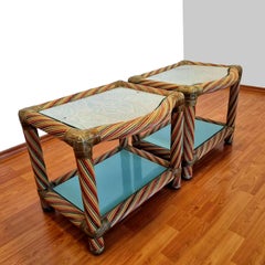 Vintage Cane Nightstands, Italian Rattan Bedside Tables, Italy 80s