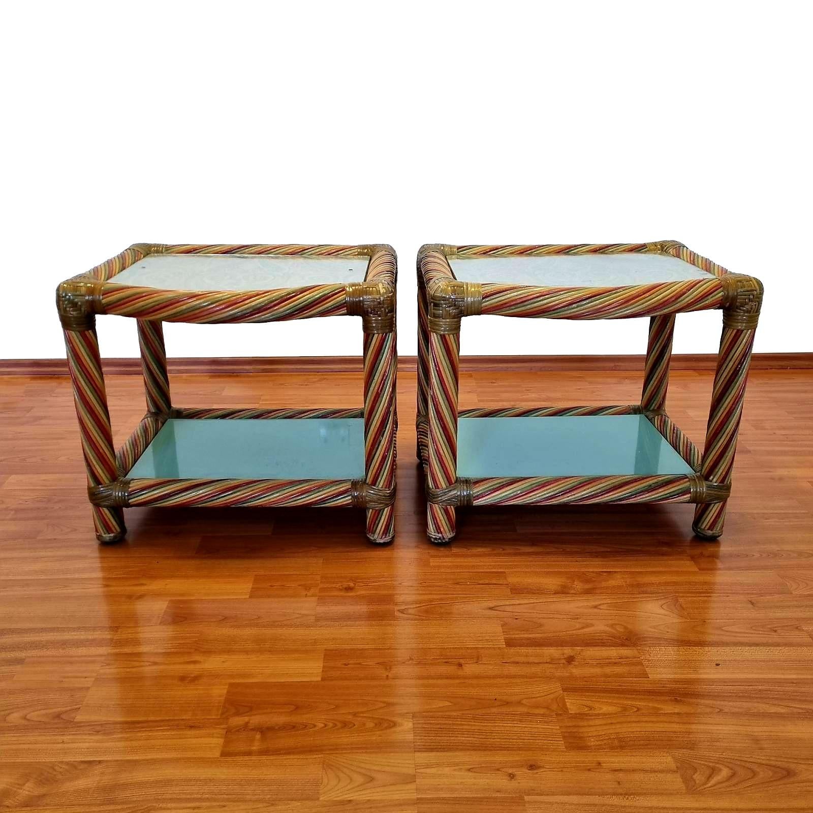 Vintage Cane Nightstands, Italian Rattan Bedside Tables, Italy 80s For Sale 2