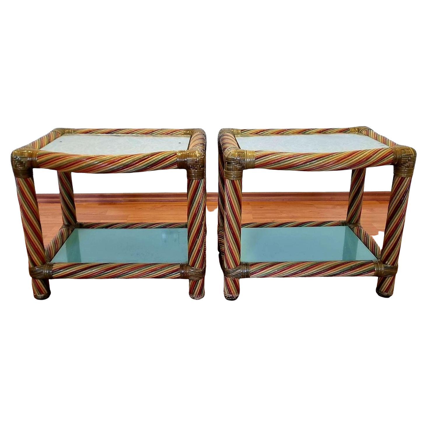 Vintage Cane Nightstands, Italian Rattan Bedside Tables, Italy 80s For Sale