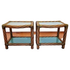 Vintage Cane Nightstands, Italian Rattan Bedside Tables, Italy 80s