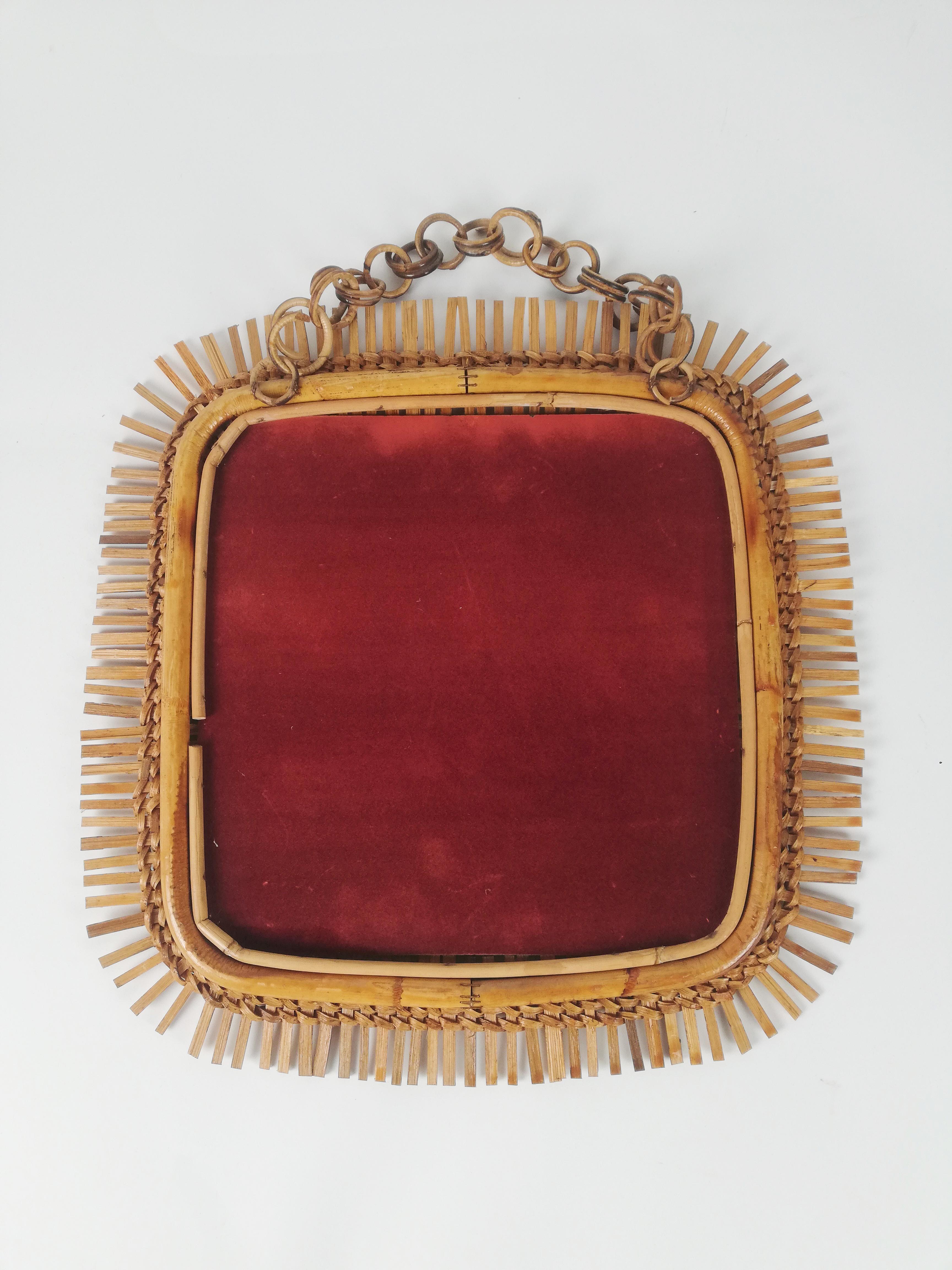 Vintage Cane, Rattan and Bamboo Mirror, Italy 1960s For Sale 5