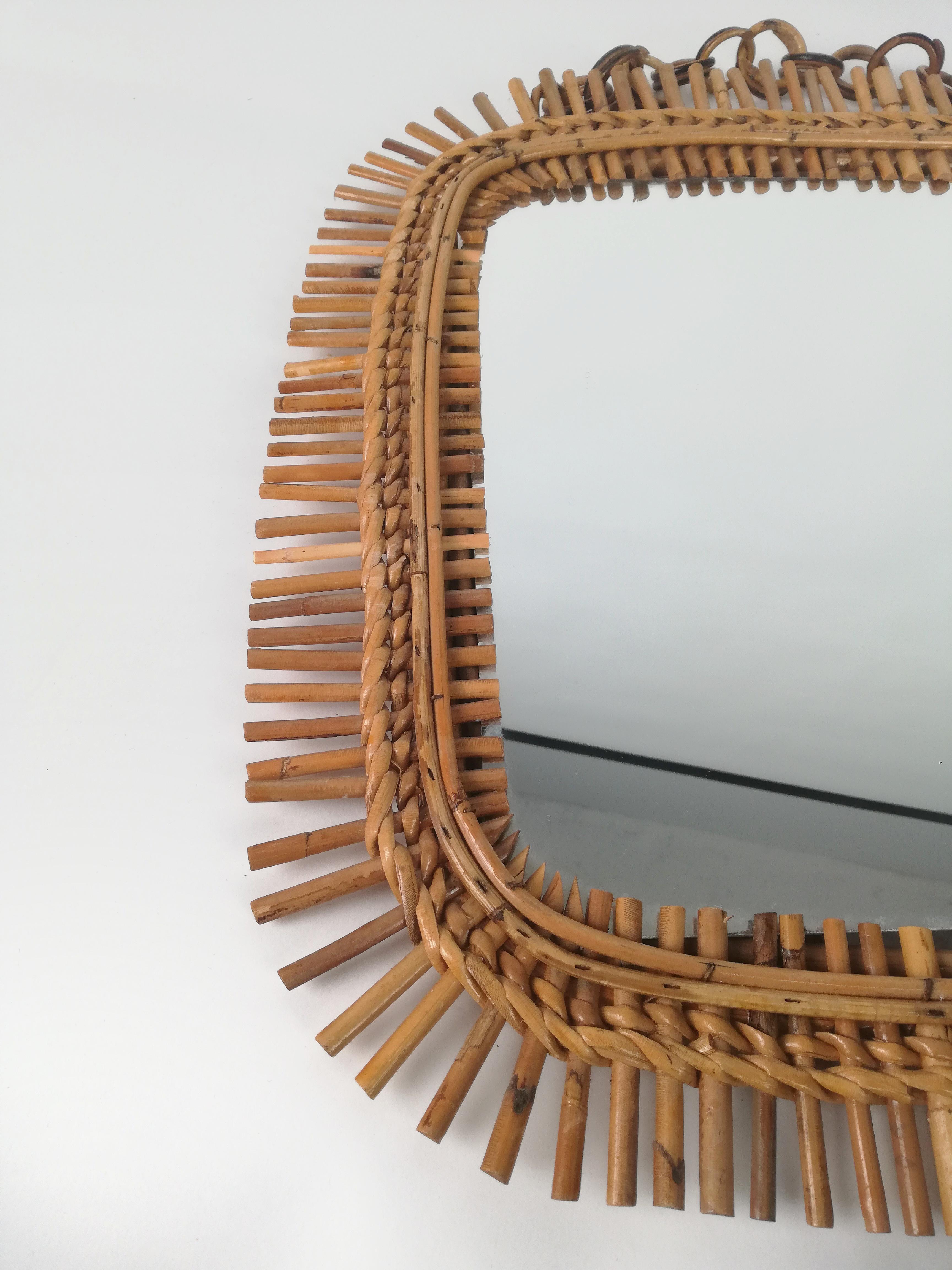 Vintage Cane, Rattan and Bamboo Mirror, Italy 1960s For Sale 8