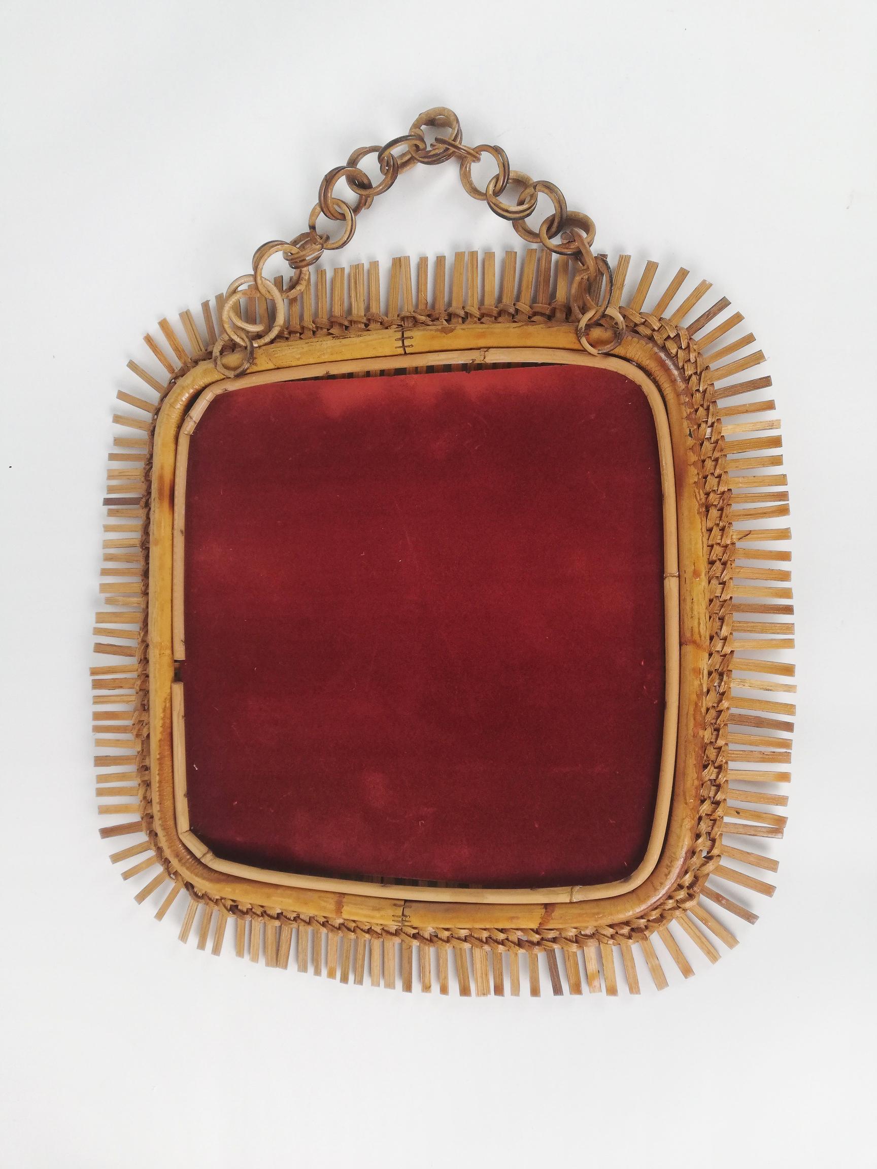 Vintage Cane, Rattan and Bamboo Mirror, Italy 1960s For Sale 11