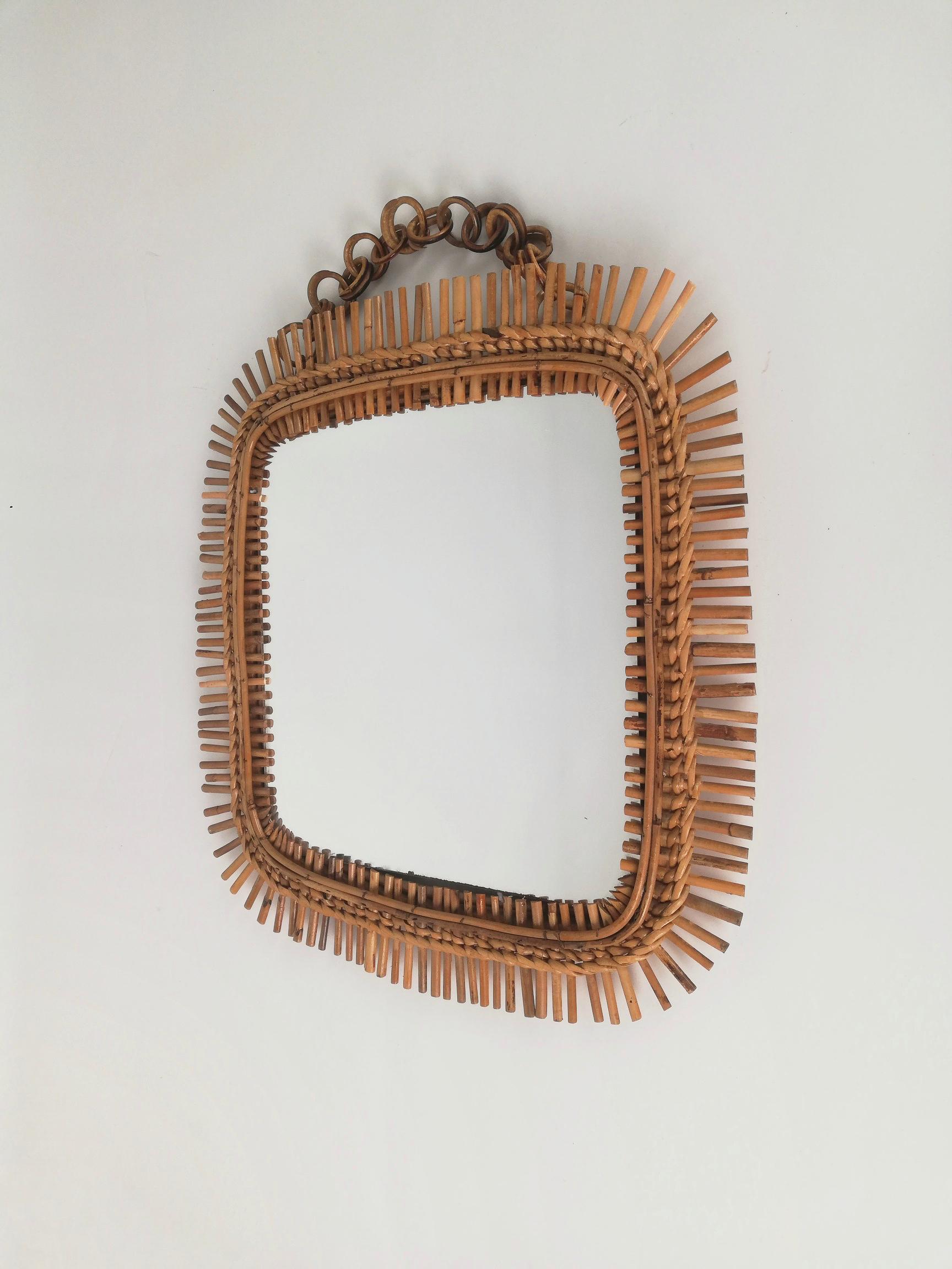 Vintage Cane, Rattan and Bamboo Mirror, Italy 1960s For Sale 13