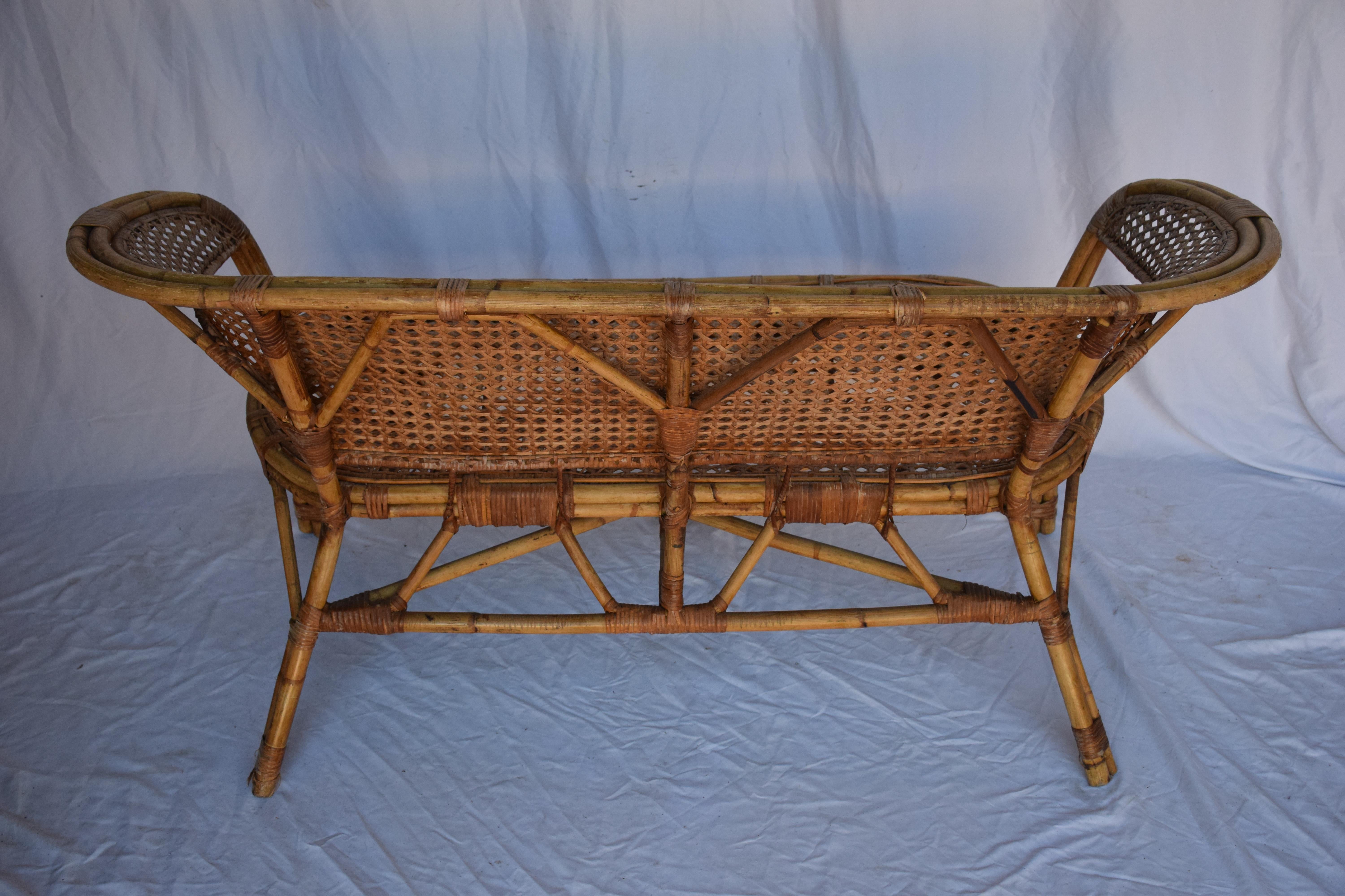 Vintage Cane Settee For Sale 5