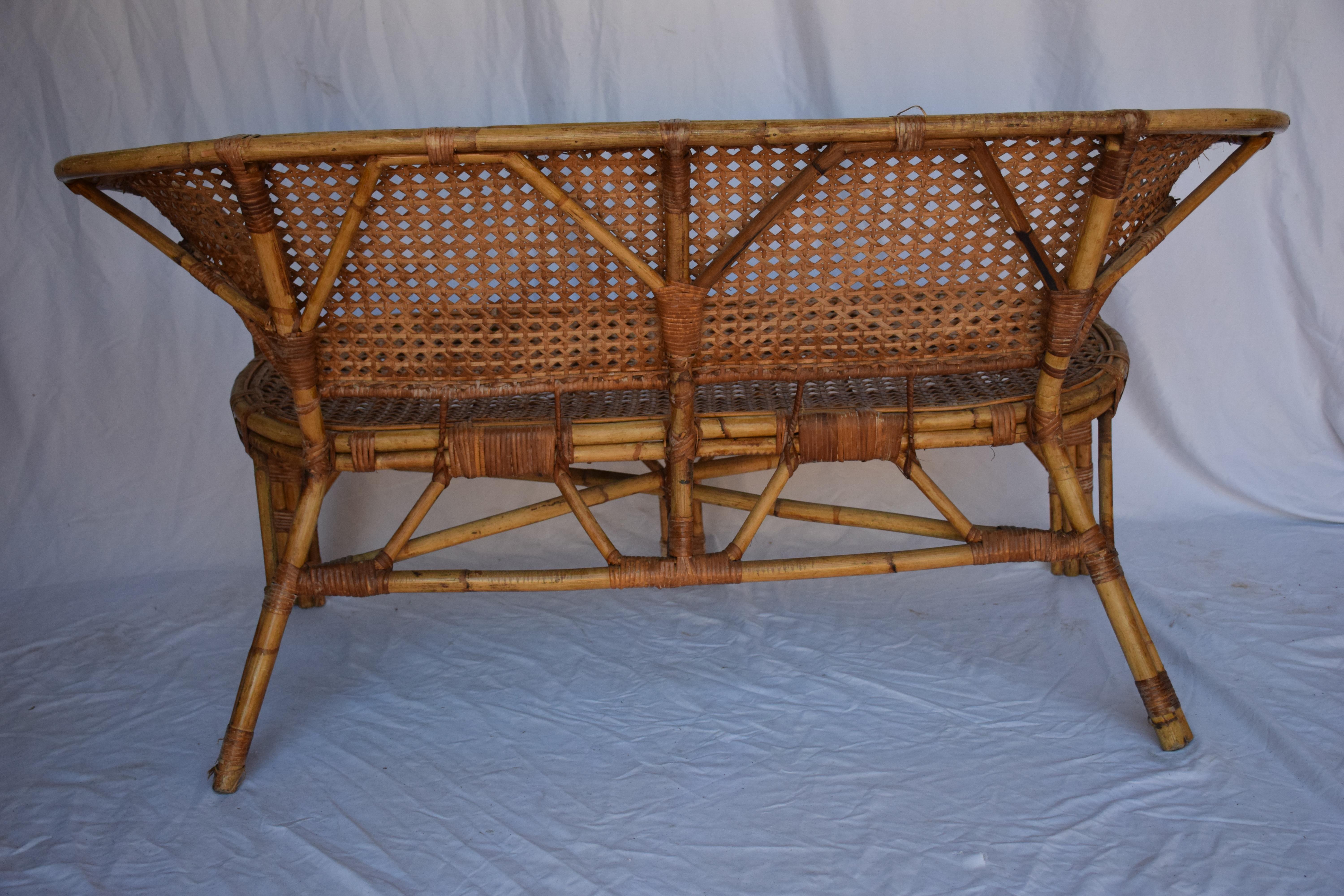 Vintage Cane Settee For Sale 6