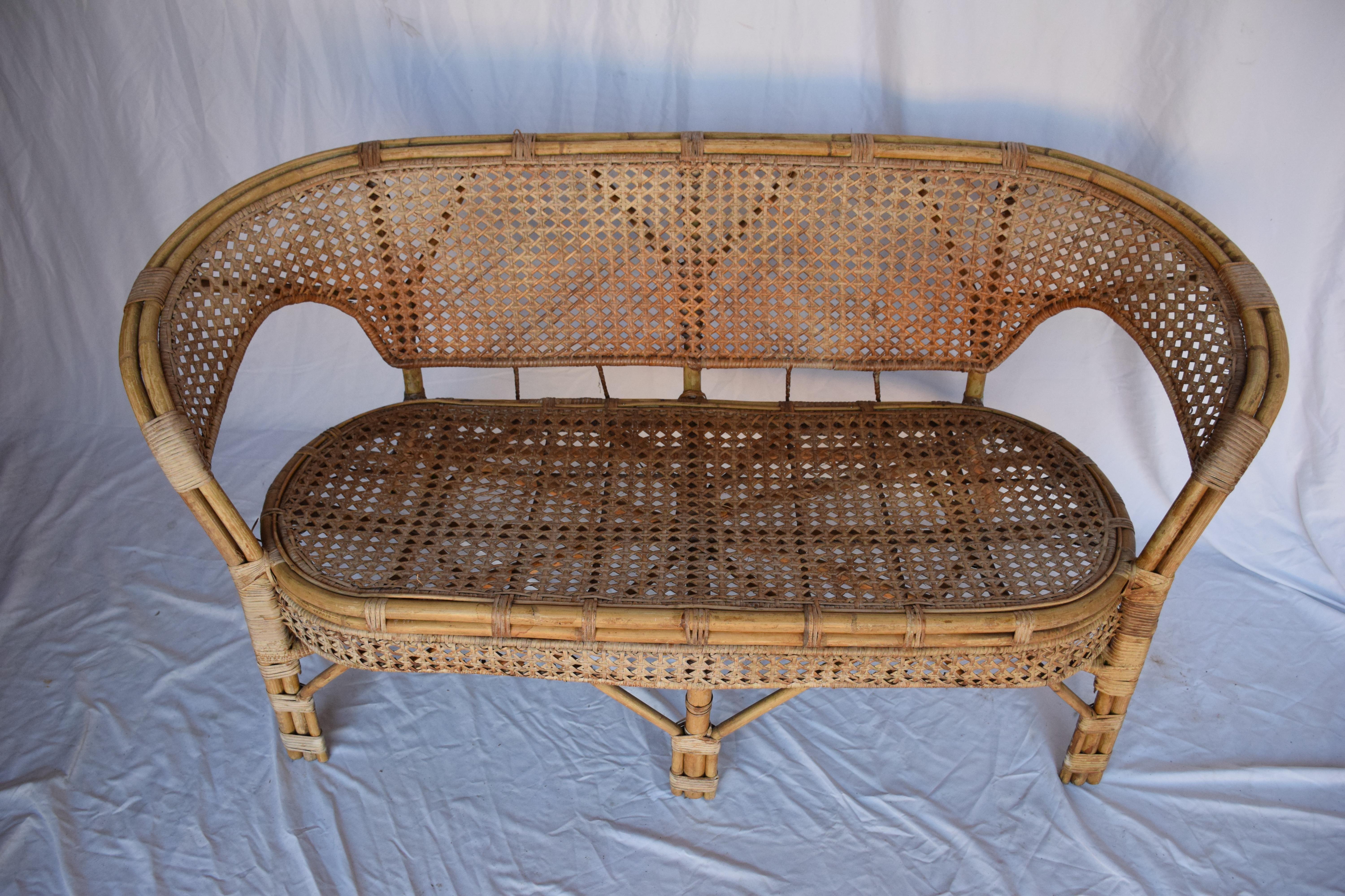 Vintage Cane Settee For Sale 7