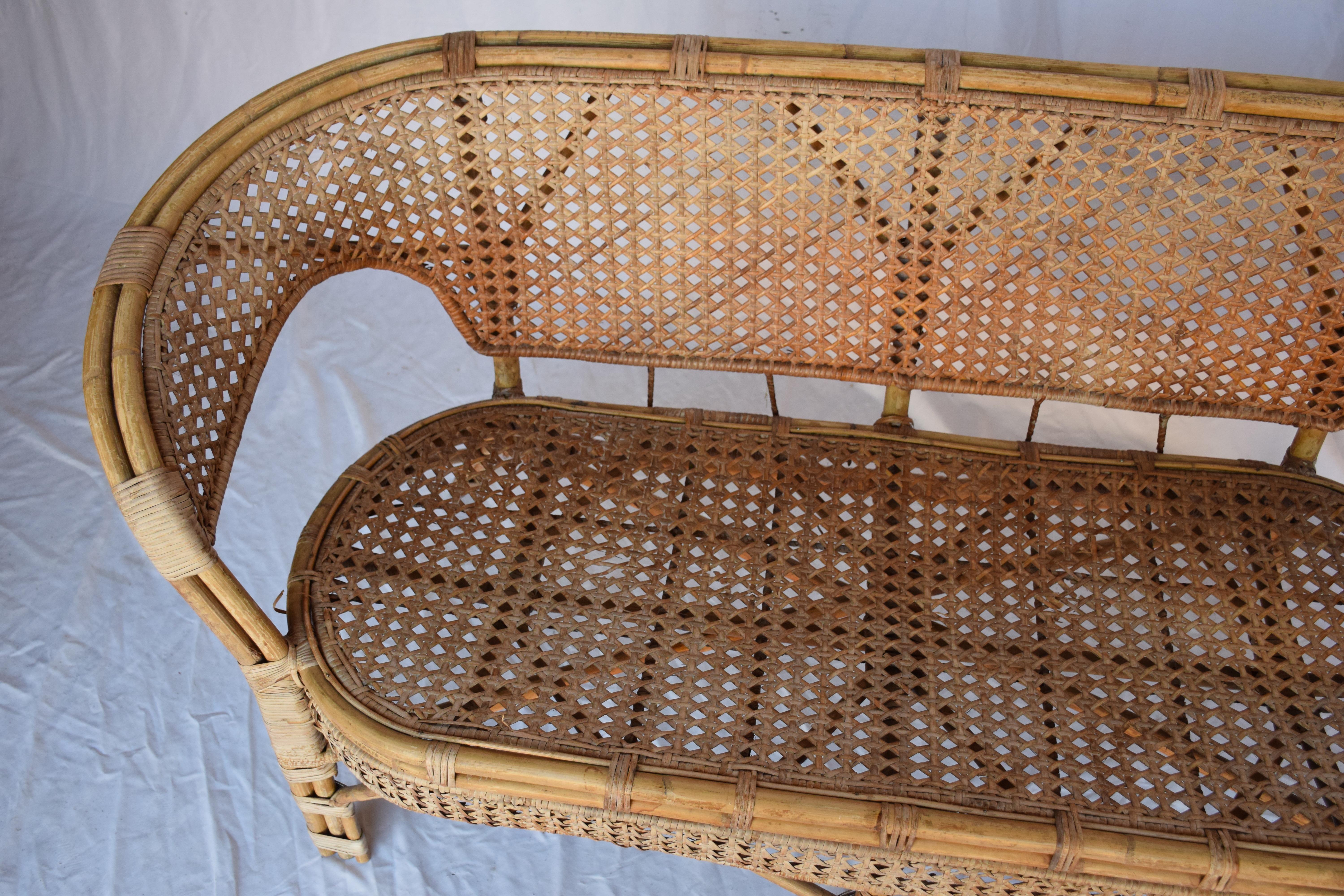 Bamboo Vintage Cane Settee For Sale
