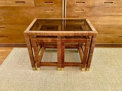 Vintage Cane / Smoked Glass Nesting Tables By Bielecky Brothers