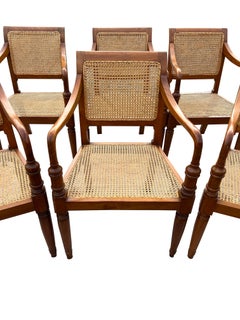 Vintage Cane Wood Traditional Style Dining Arm Chairs- Set of 6