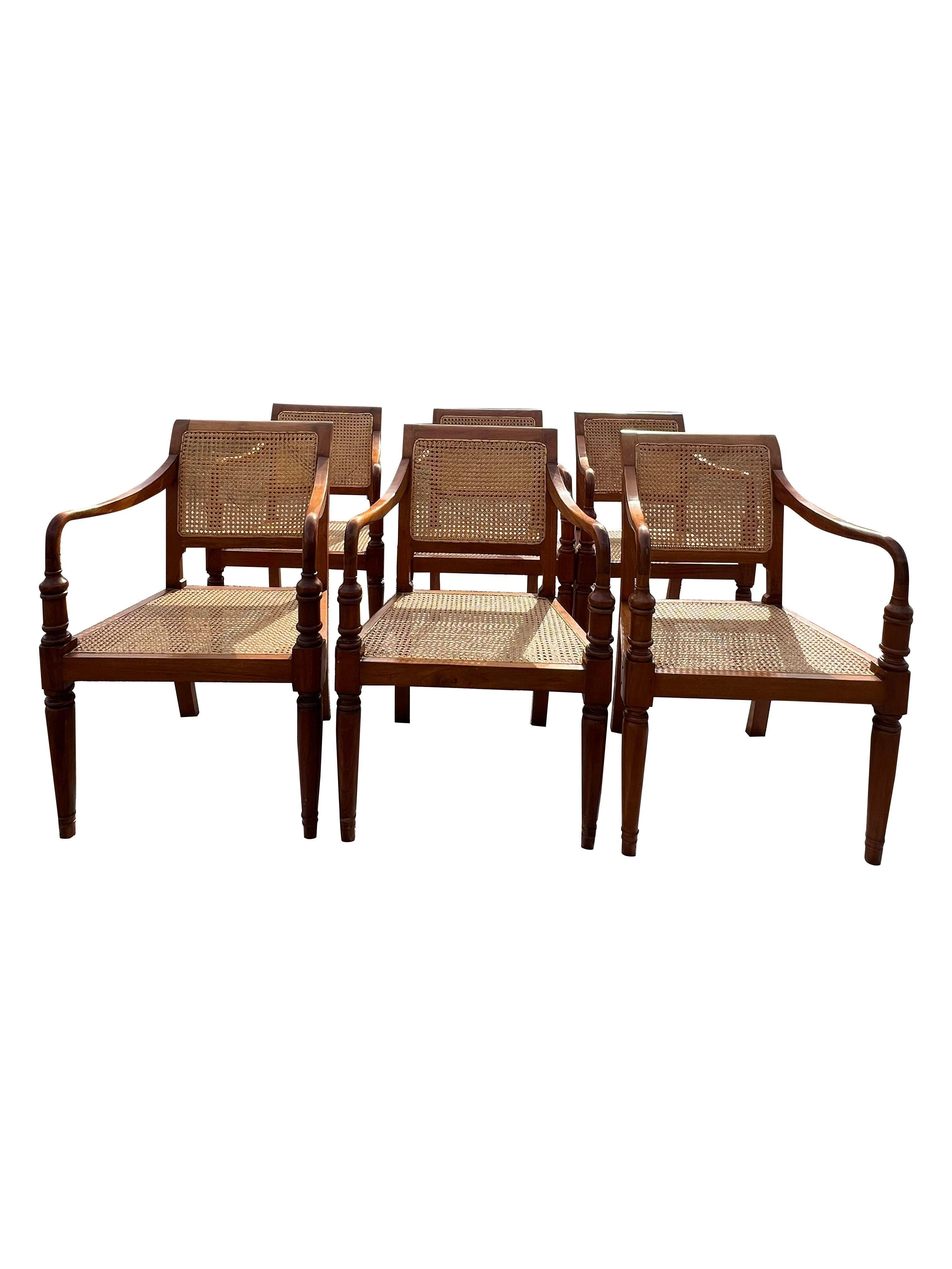American Vintage Cane Wood Traditional Style Dining Arm Chairs- Set of 6