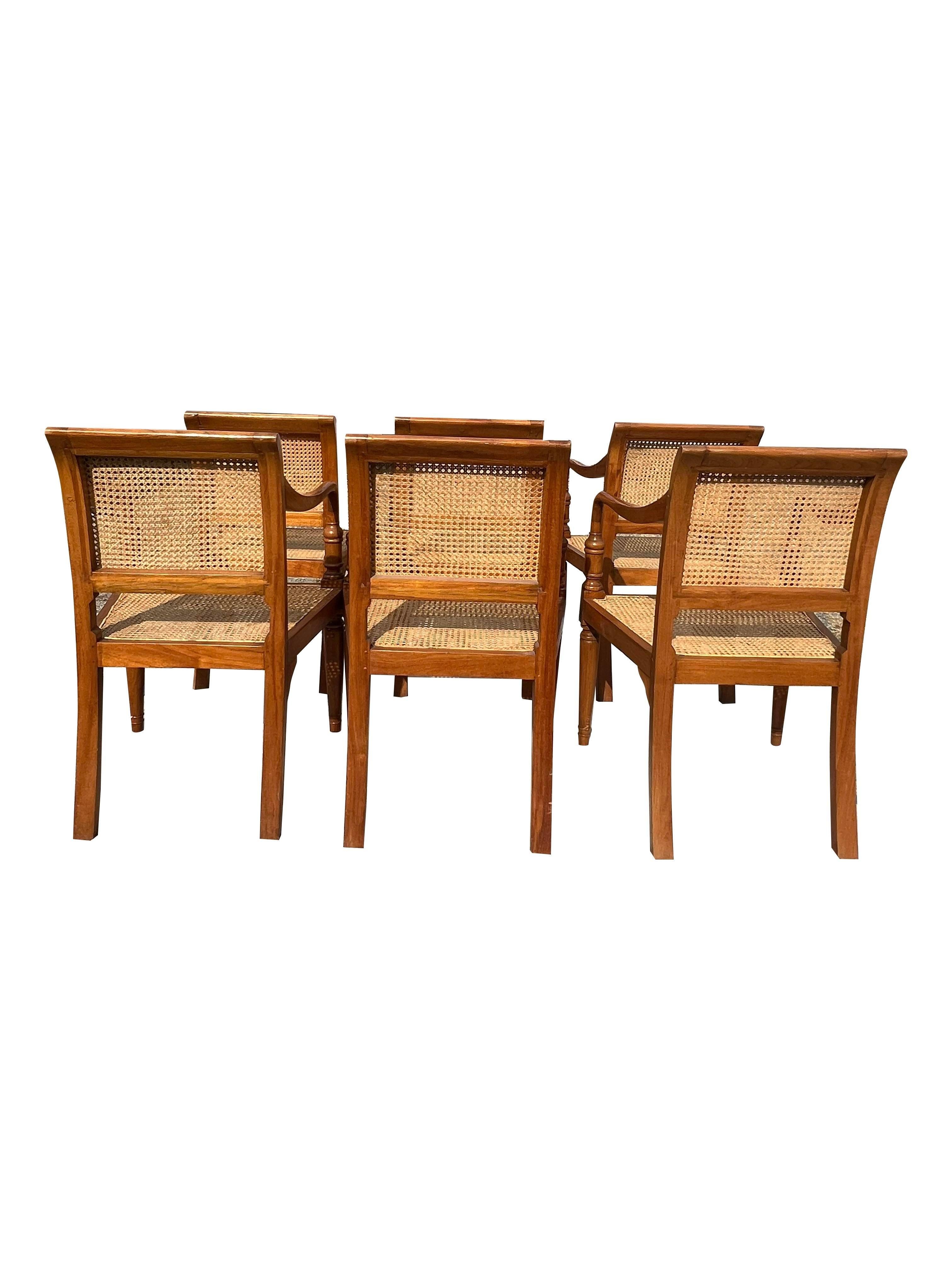 Vintage Cane Wood Traditional Style Dining Arm Chairs- Set of 6 1