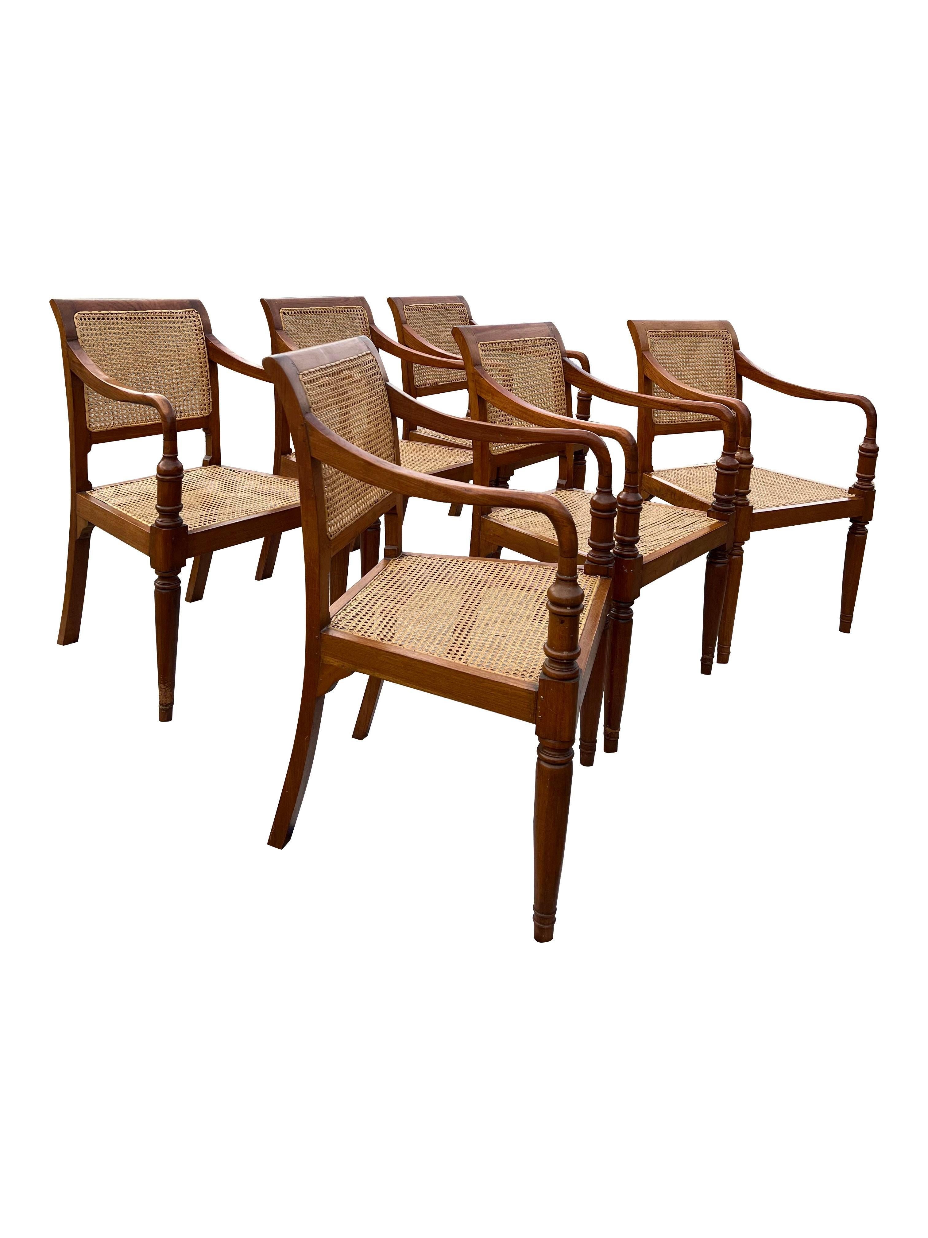 Vintage Cane Wood Traditional Style Dining Arm Chairs- Set of 6 2