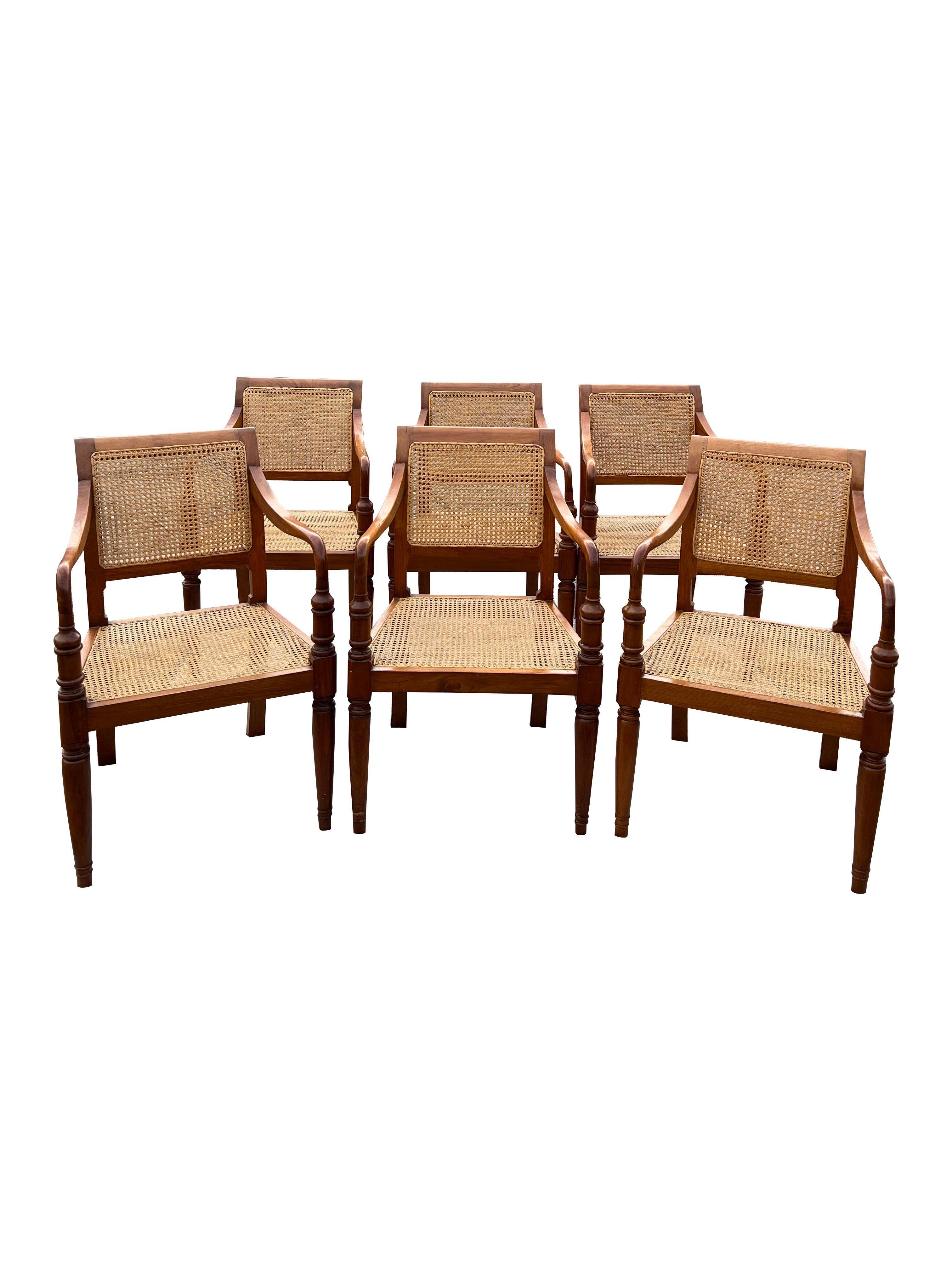 Vintage Cane Wood Traditional Style Dining Arm Chairs- Set of 6 3